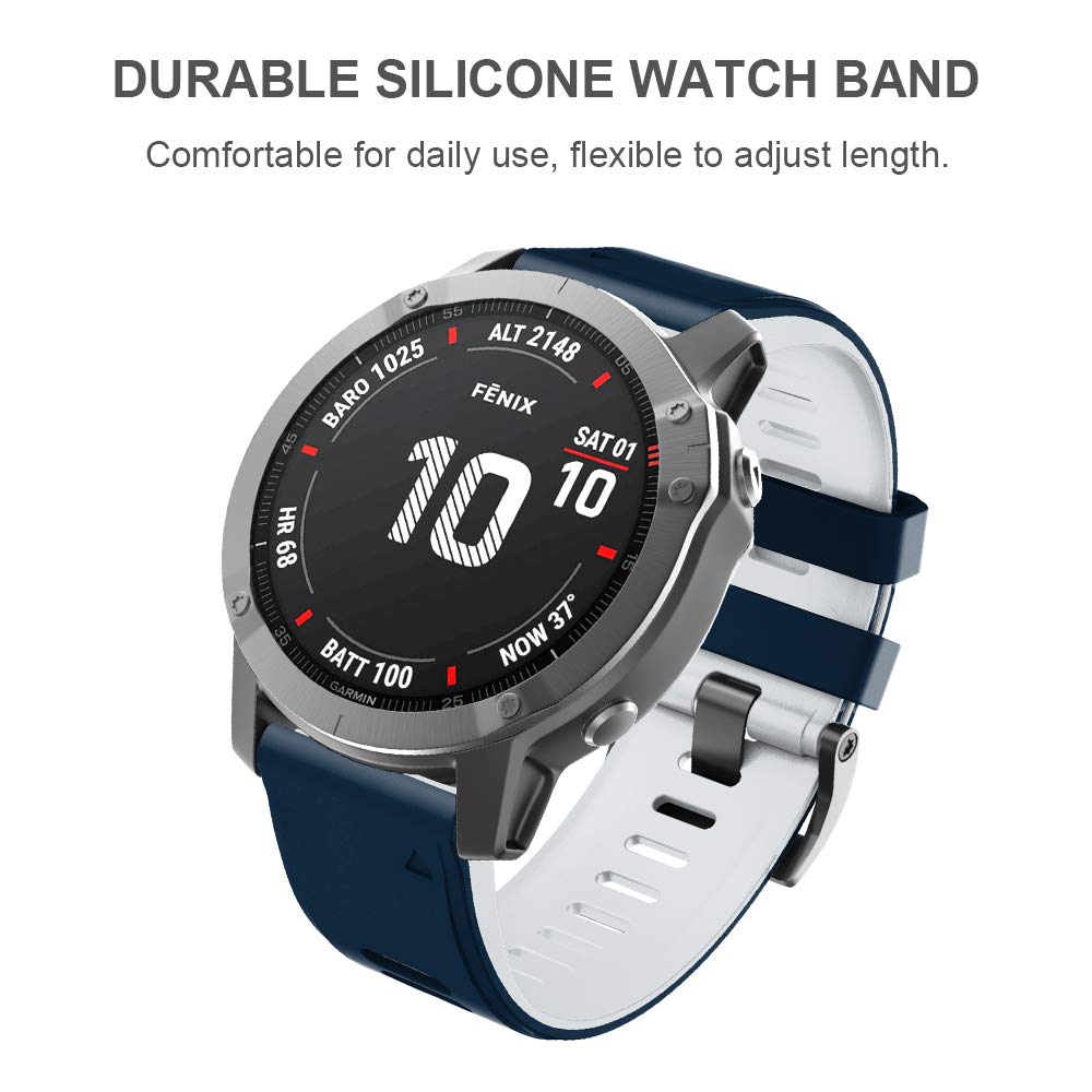 Ancool Fenix 6X Pro Watch Band/Fenix 5X Watch Band/Fenix 7X Watch Band 26Mm Silicone Watch Band For Fenix 6X/5X Plus/7X(Dark Blu