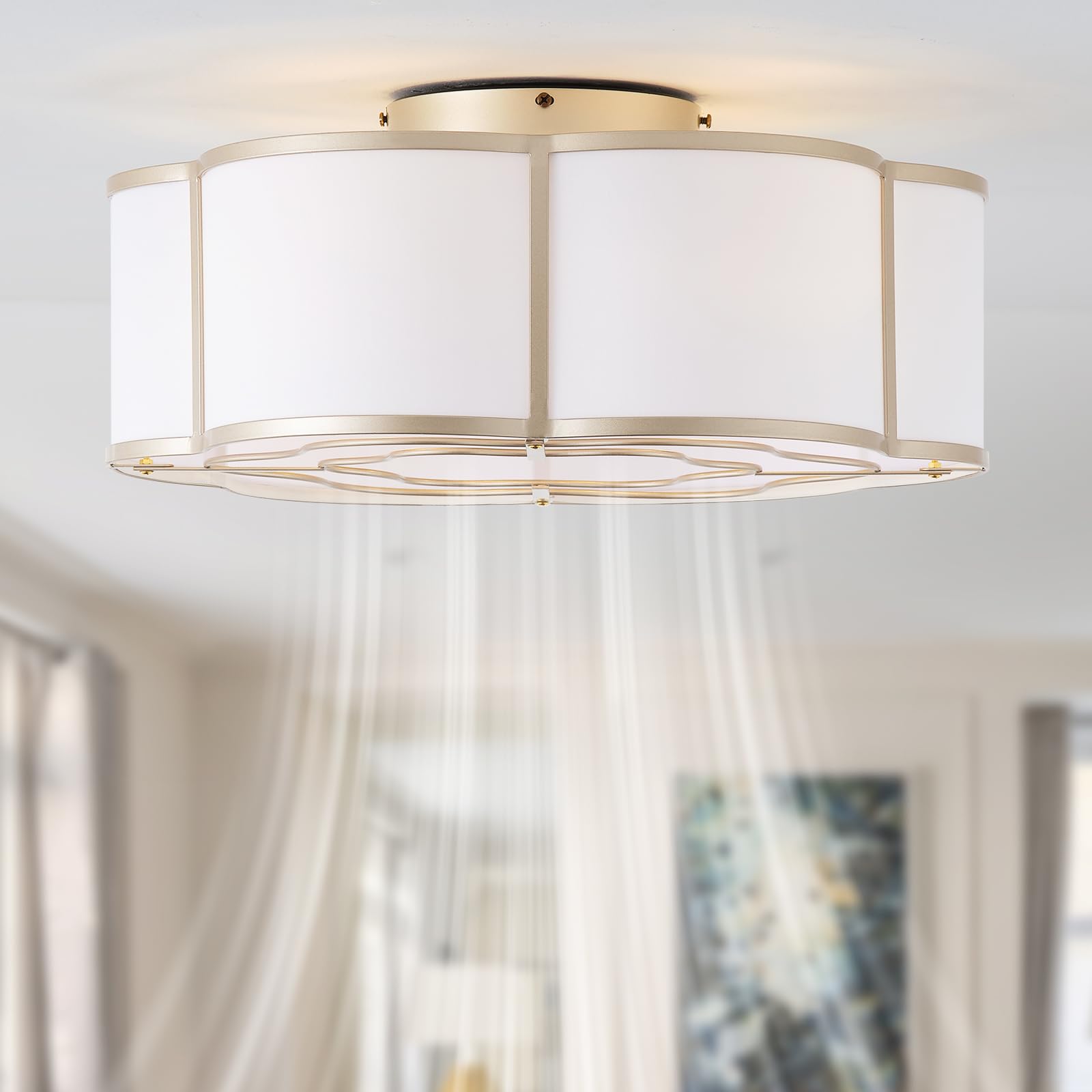 Bexilyny 20 Boho Ceiling Fan with Lights Flush Mount, Gold Enclosed Ceiling Fans with Lights Remote Control, Caged with 6 Speeds