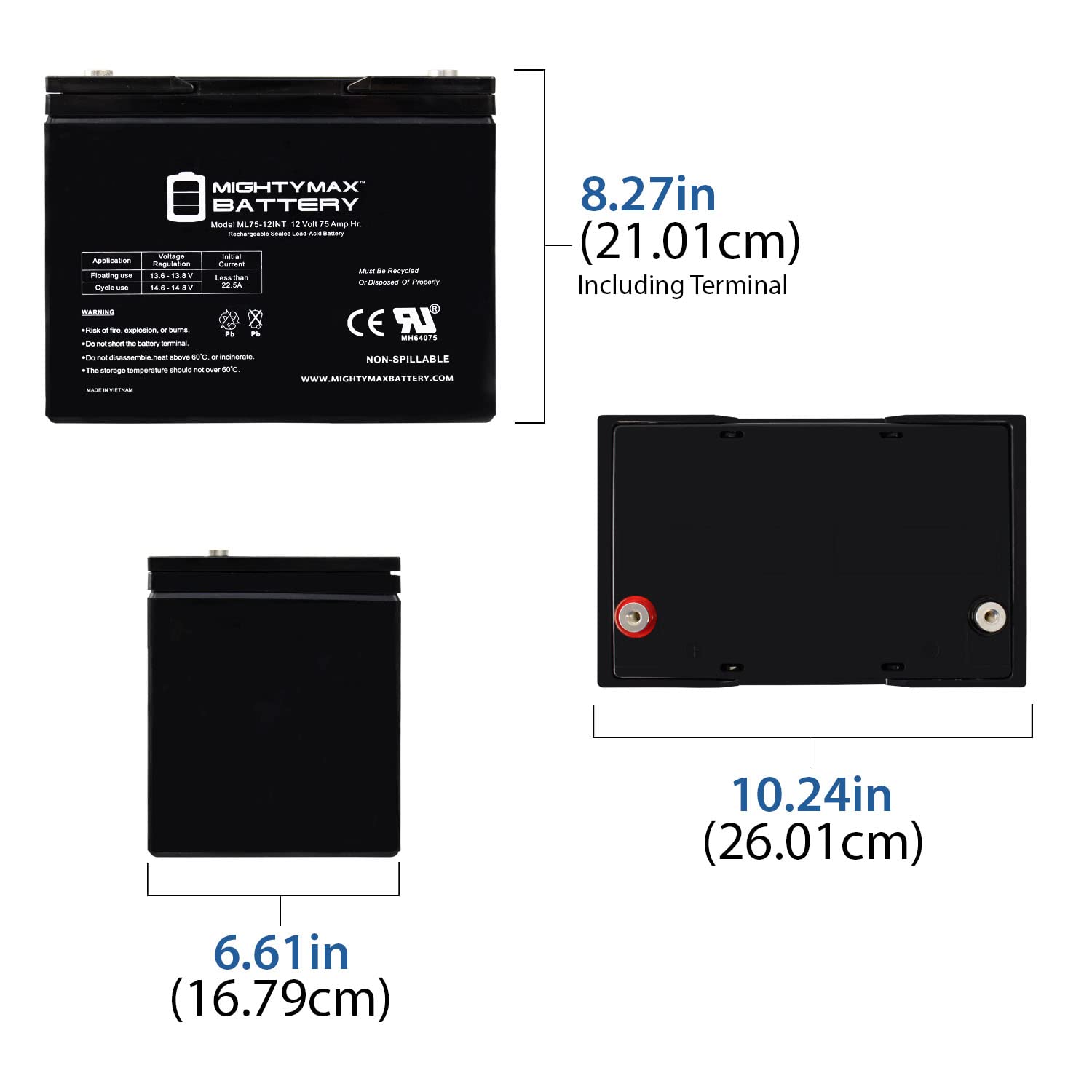 Mighty Max Battery 12V 75Ah Internal Thread Replacement Battery Compatible With The Basement Watchdog Model Bw 27Agm