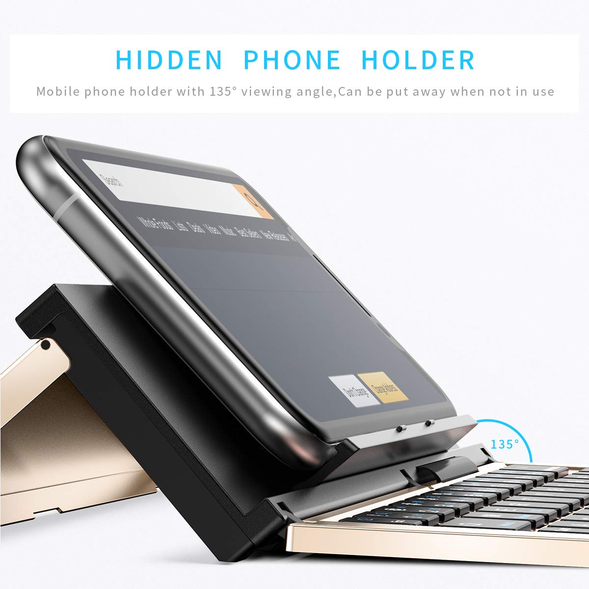 Geyes Folding Bluetooth Keyboard, Wireless Foldable Keyboard With Portable Pocket Size, Aluminum Alloy Housing, Carrying Pouch, For Ipad, Iphone, And More Tablets, Laptops And Smartphones(Gold)