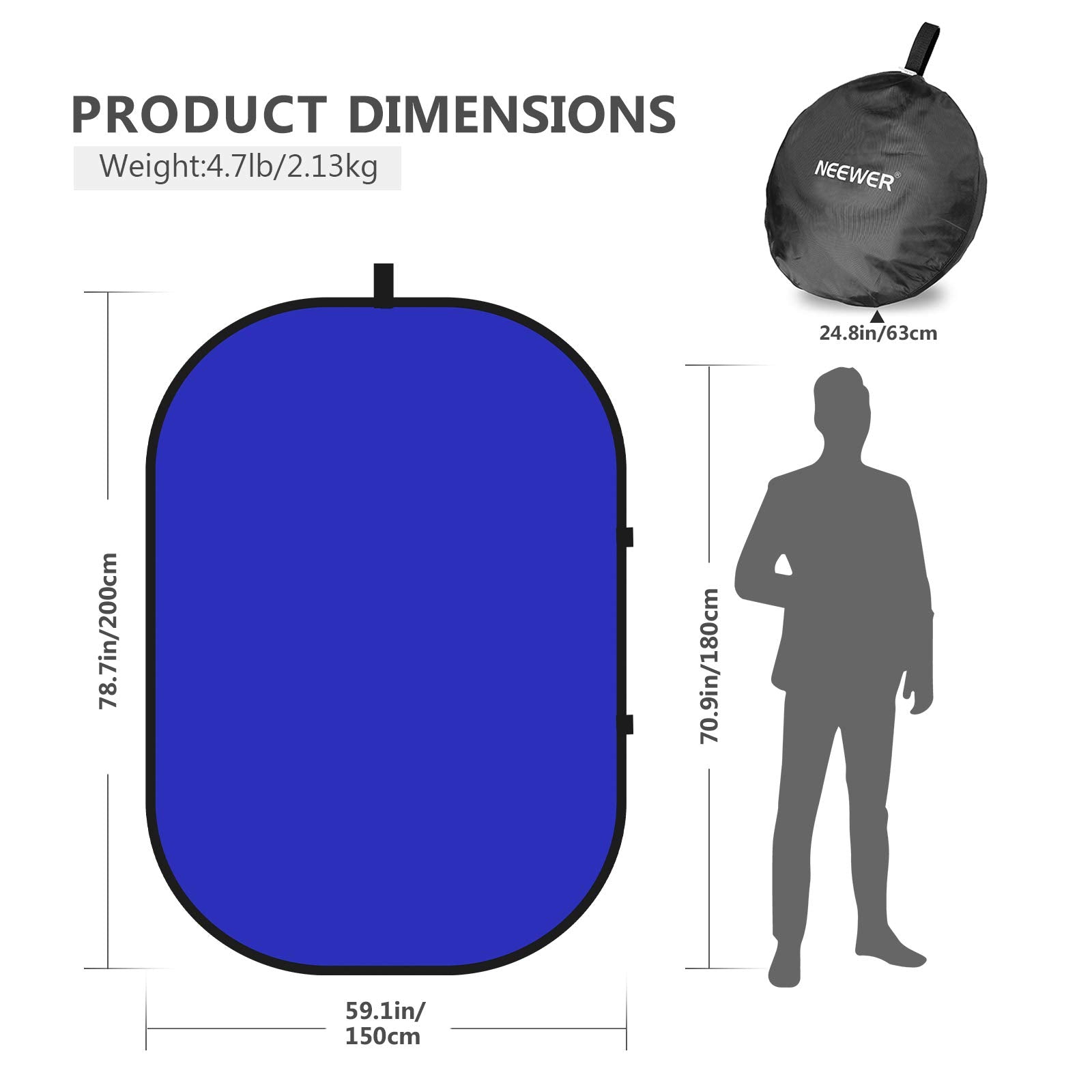 Neewer Chromakey Backdrops, Double Sided Blue And Grey Screen, 2 In 1 Foldable And Reversible Background For Photography, Gaming