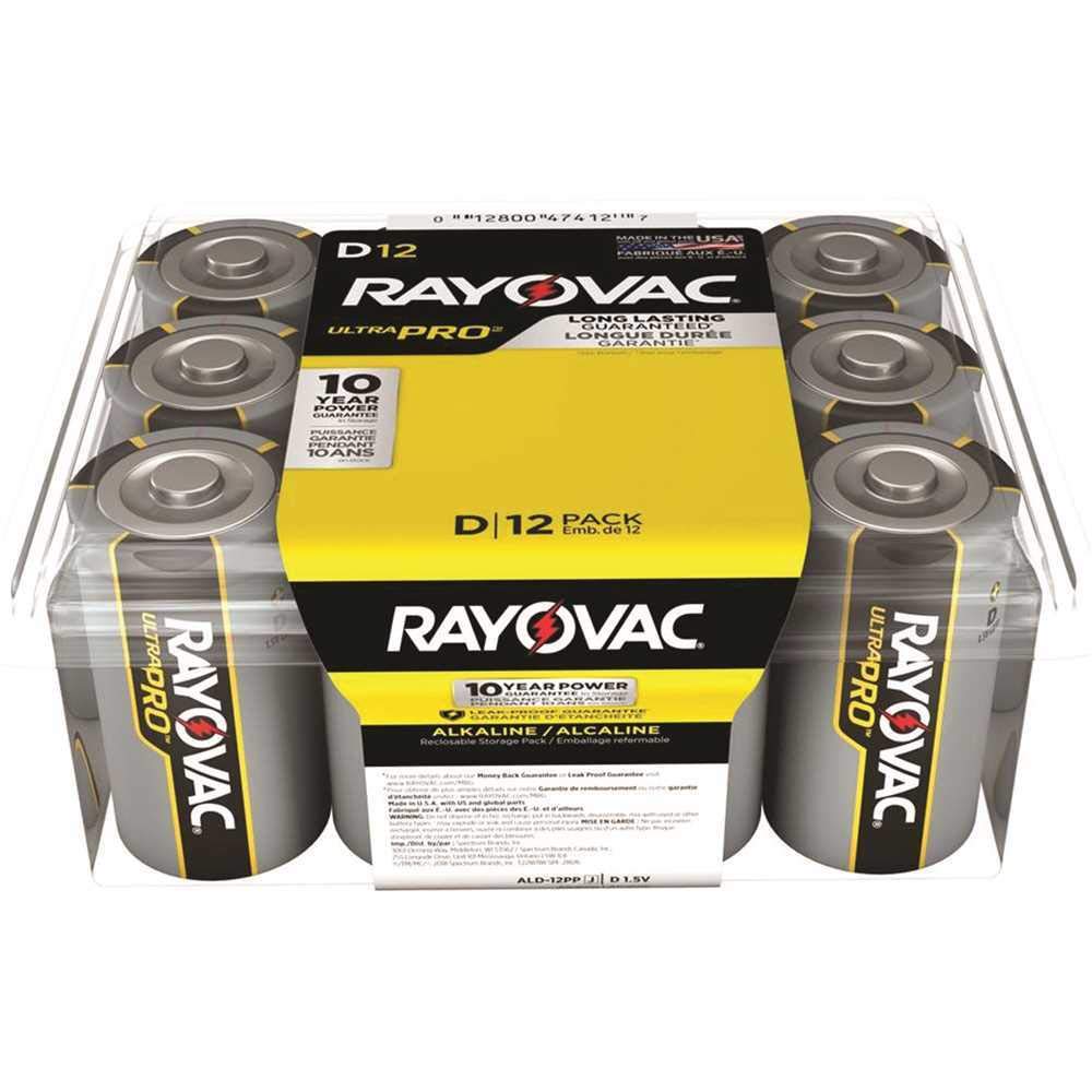 Rayovac Ald 12 Ultrapro Alkaline 'D' Cell Batteries In Reclosable Contractor Pack   12 Per Package