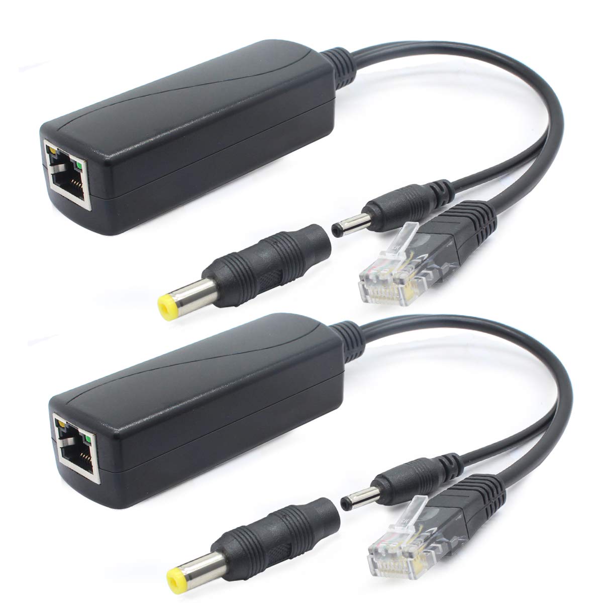 Anvision 2 Pack 5V Gigabit Poe Splitter, 48V To 5V 2.4A Adapter, Plug 3.5Mm X 1.35Mm, 5.5Mm X 2.1Mm Connector, Ieee 802.3Af Comp