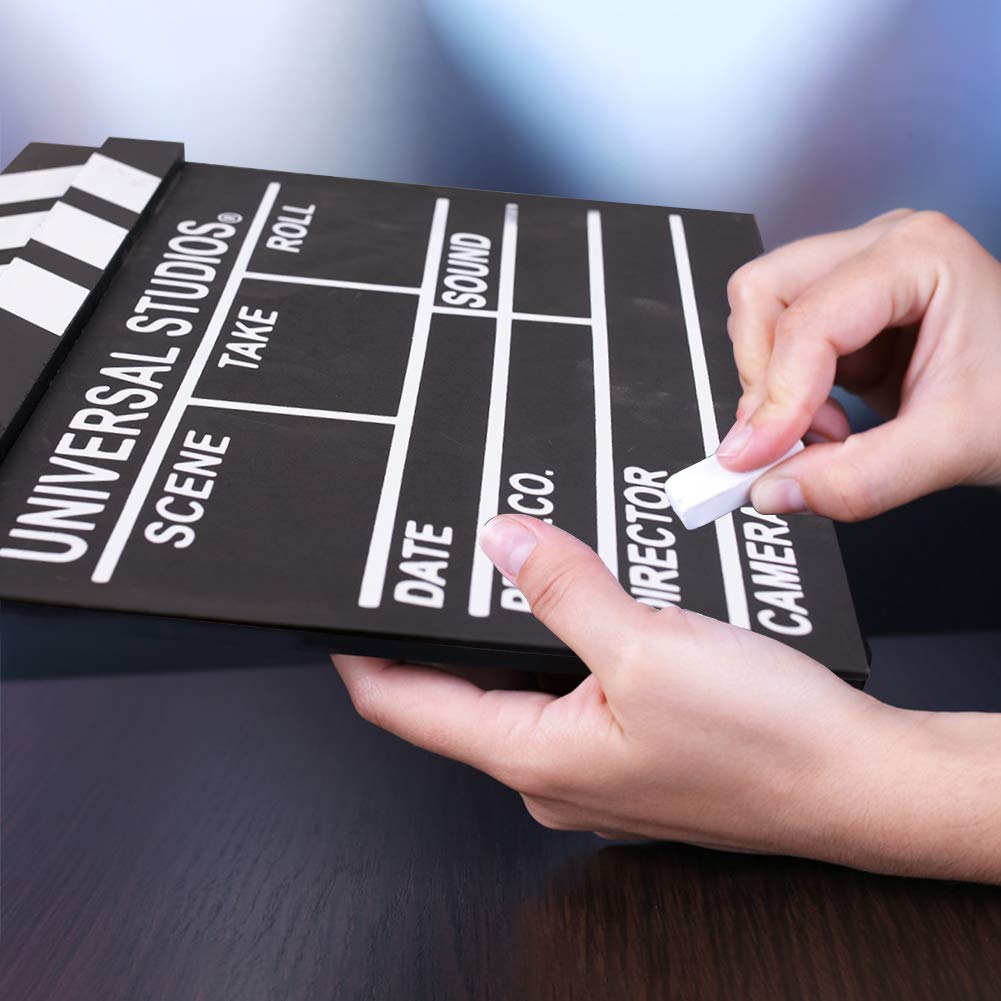 Movie Film Clap Board, 12''X11'' Hollywood Clapper Board Wooden Film Movie Clapboard Accessory With Black & White