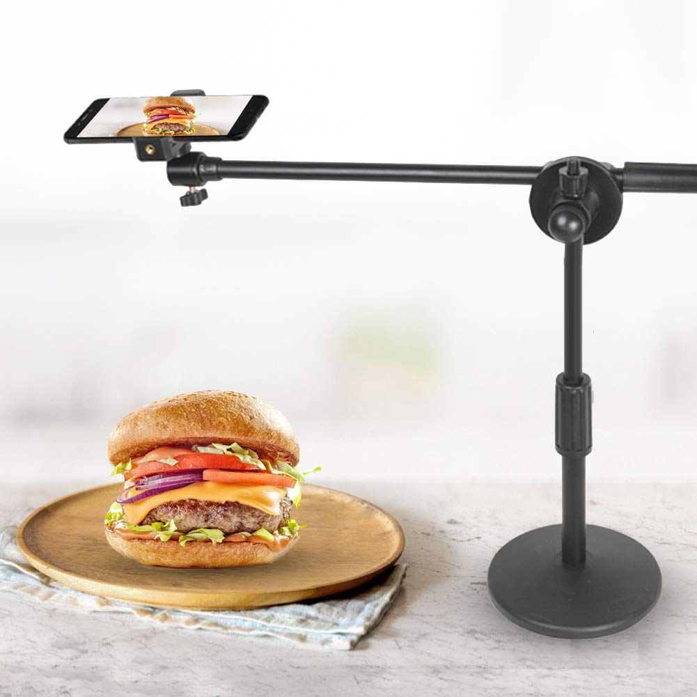 Hilitand Phone Photography Video Bracket Stand,360 Rotate Foldable Arm Overhead Low Angle Photo Shooting Live Recording Desktop