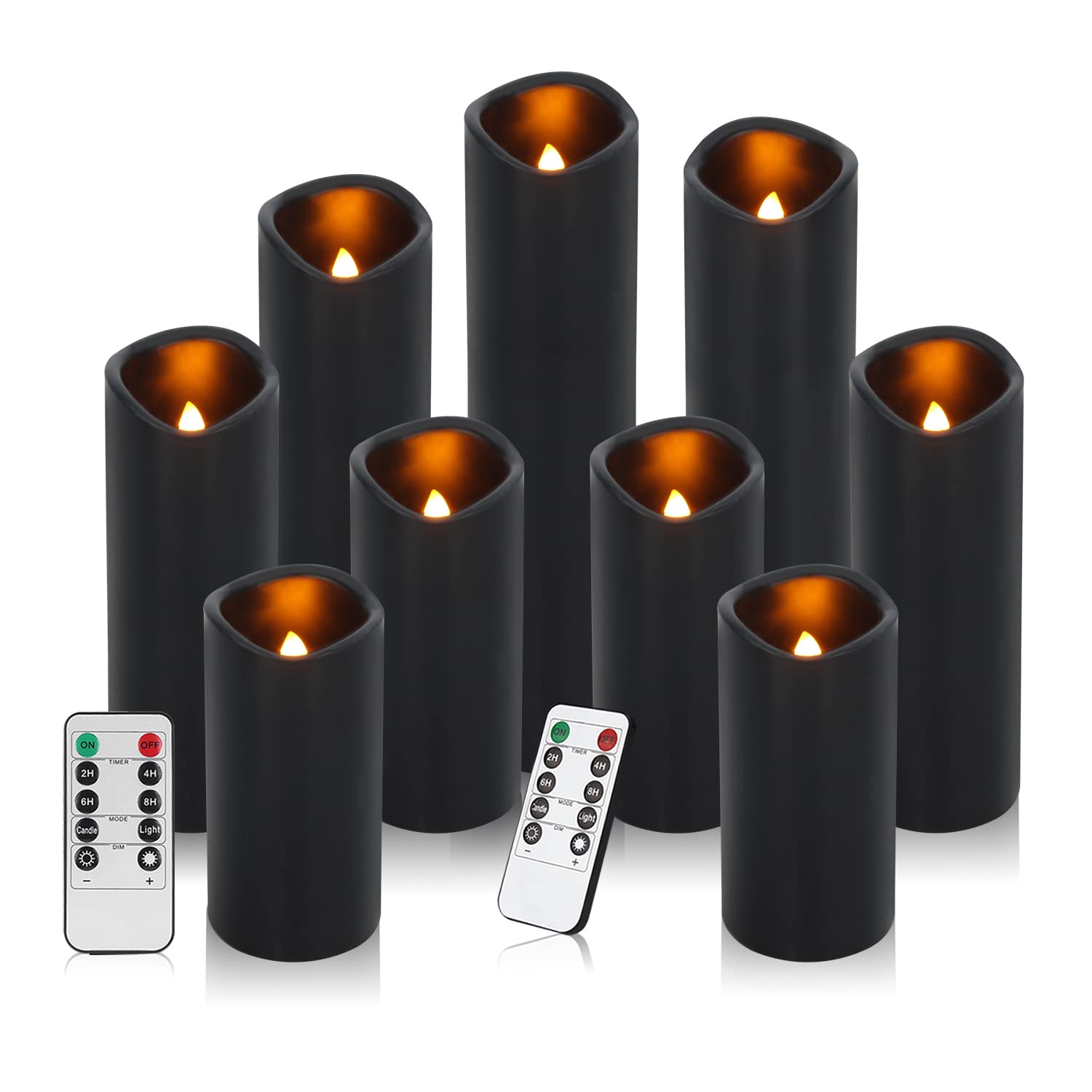 antizer Flameless Candles Led Candles Pack of 9 (H 4 5 6 7 8 9 x D 2.2) Black Real Wax Battery Candles with Remote Timer