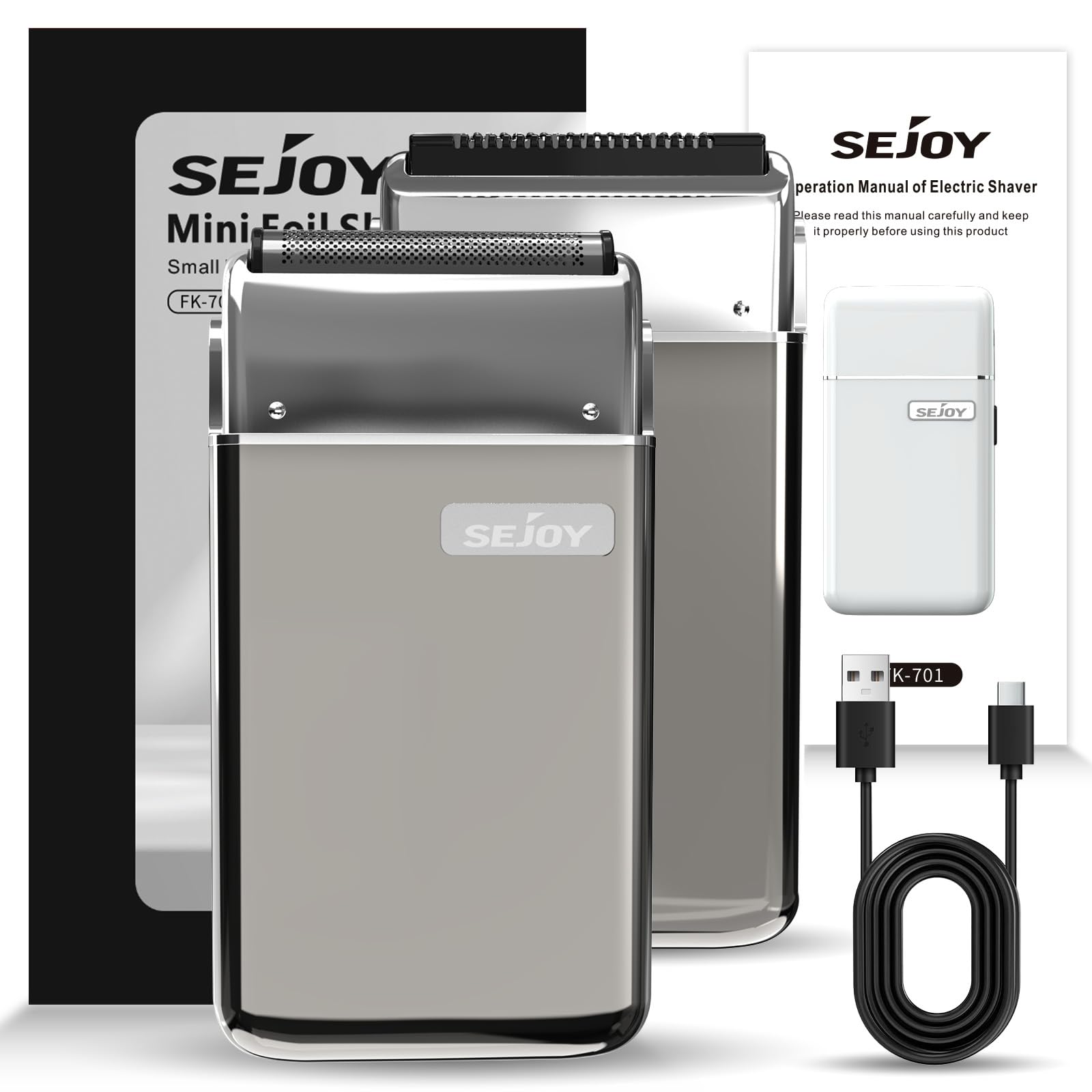 Sejoy Portable Electric Razor For Men With Toothed & Mesh Blades, Magnetic Adsorption Head, Dynamic Ribbon Led, Ipx7, Mini Elect