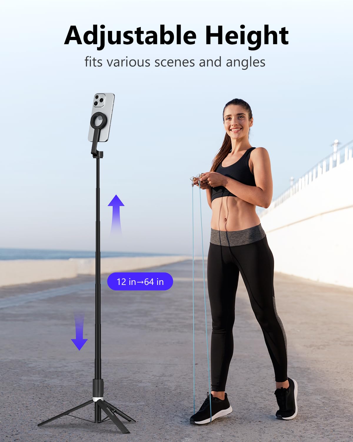 UBeesize Magnetic Tripod for iPhone, 64" Extendable, Aluminum, Black, Model UB-HKXB101BK-01, Portable Selfie Stick for Vlogging