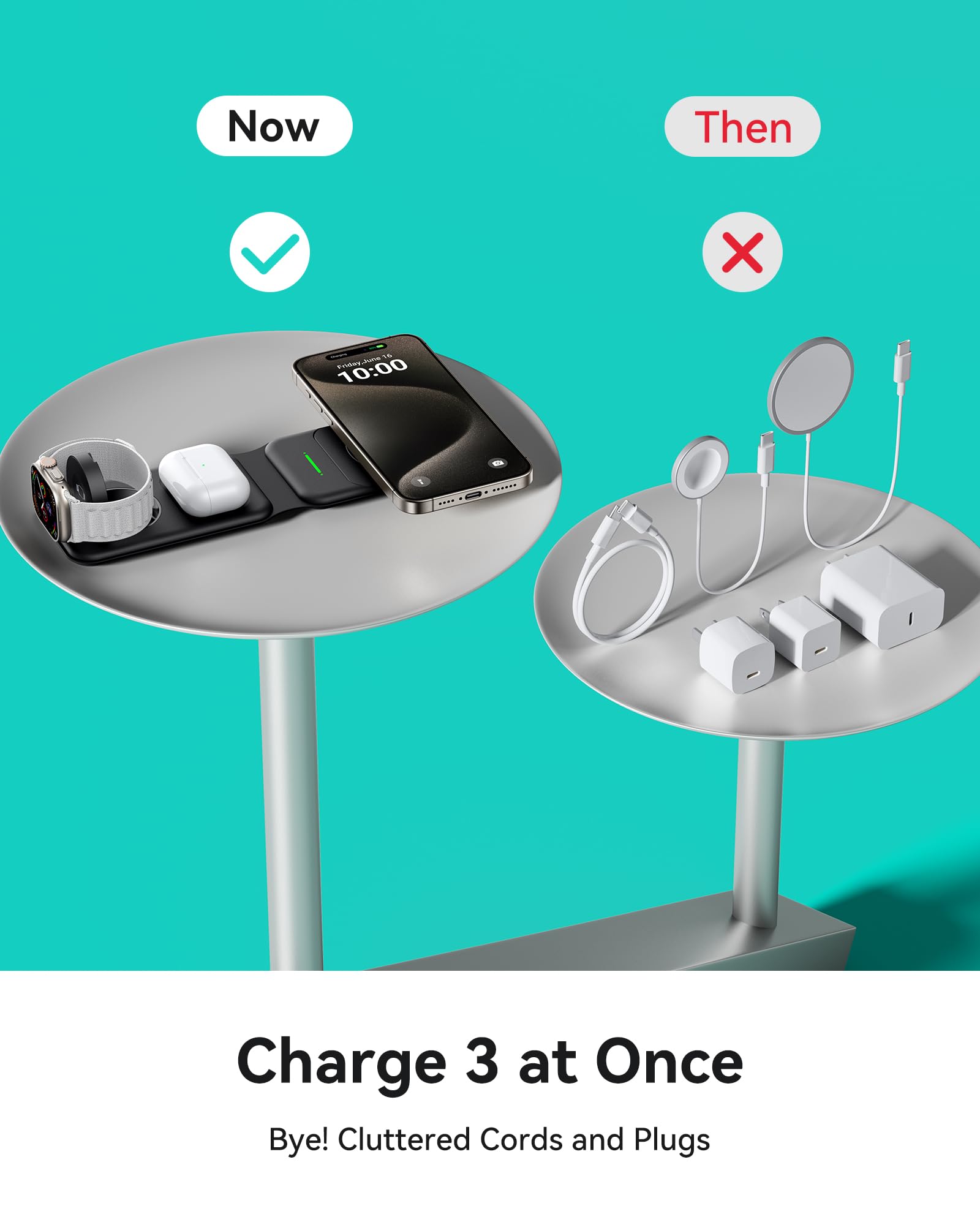 Iniu 3 In 1 Charging Station For Apple Multiple Devices, 15W Magnetic Foldable Travel Charger, Wireless Charger Compatible Magsa