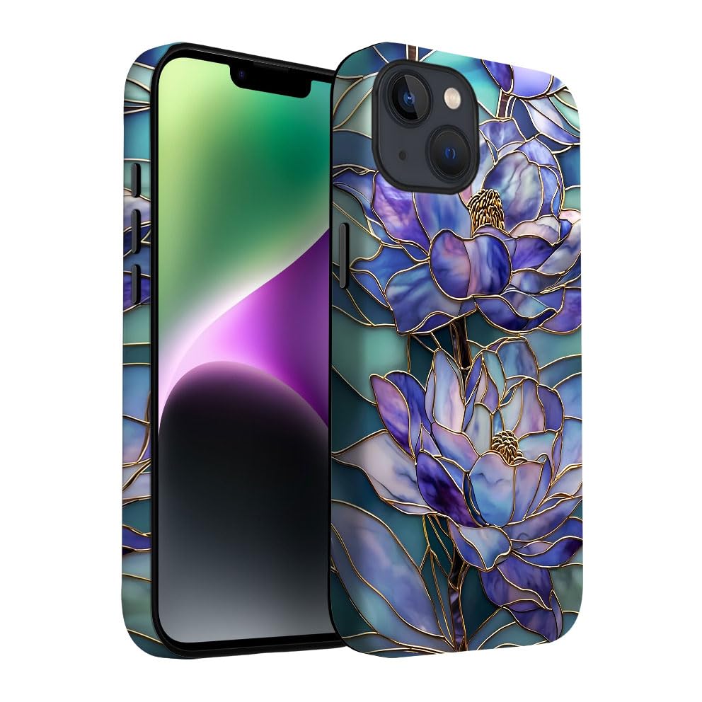 Yuzbira for iPhone 14 Plus Case | Stained Glass Purple Lotus | Slim Drop Protection Design