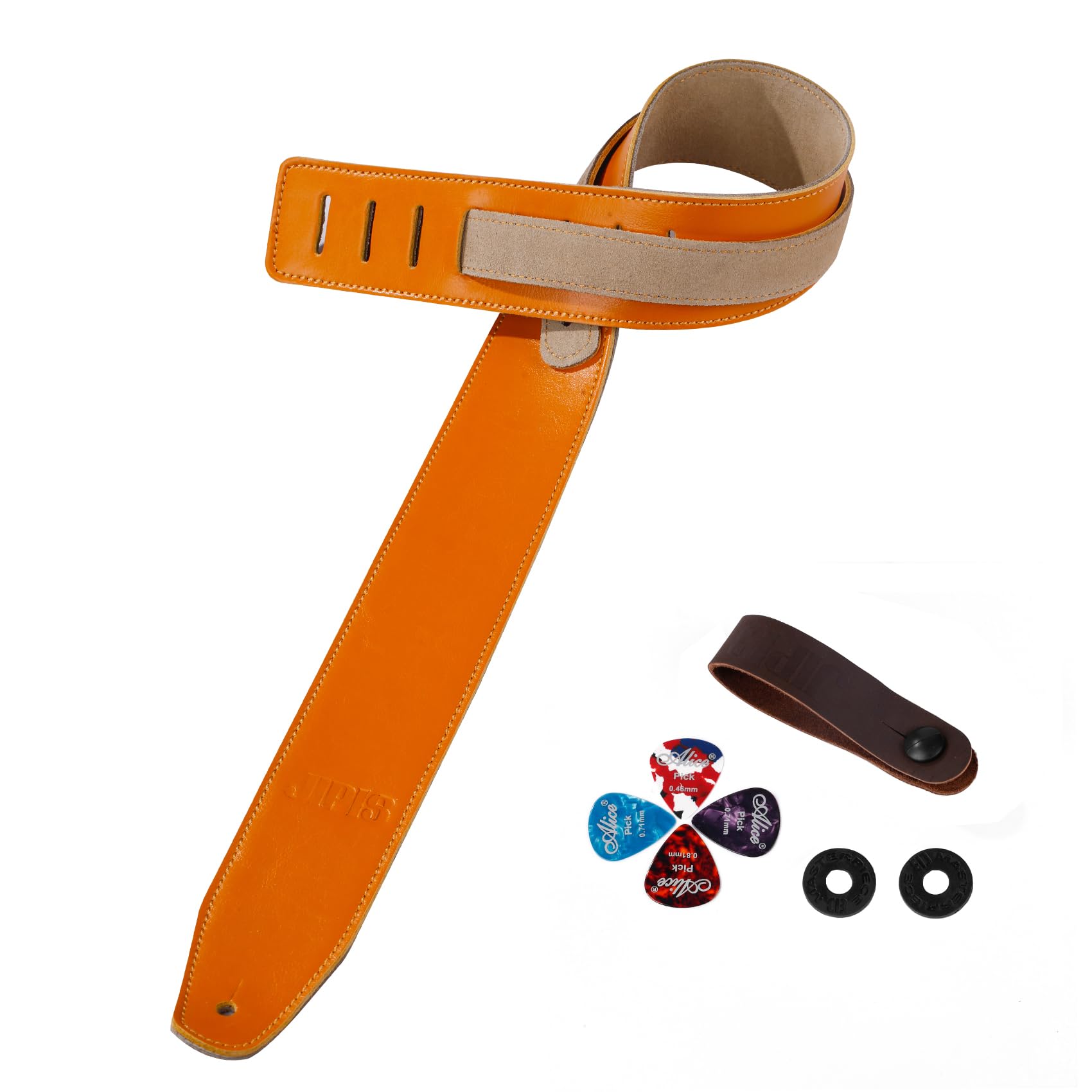 Genuine Cowhide Leather Guitar Strap Soft Durable Guitar Strap for Acoustic Electric Guitar&Bass Adjustable Strap (JIPIS 014Ora
