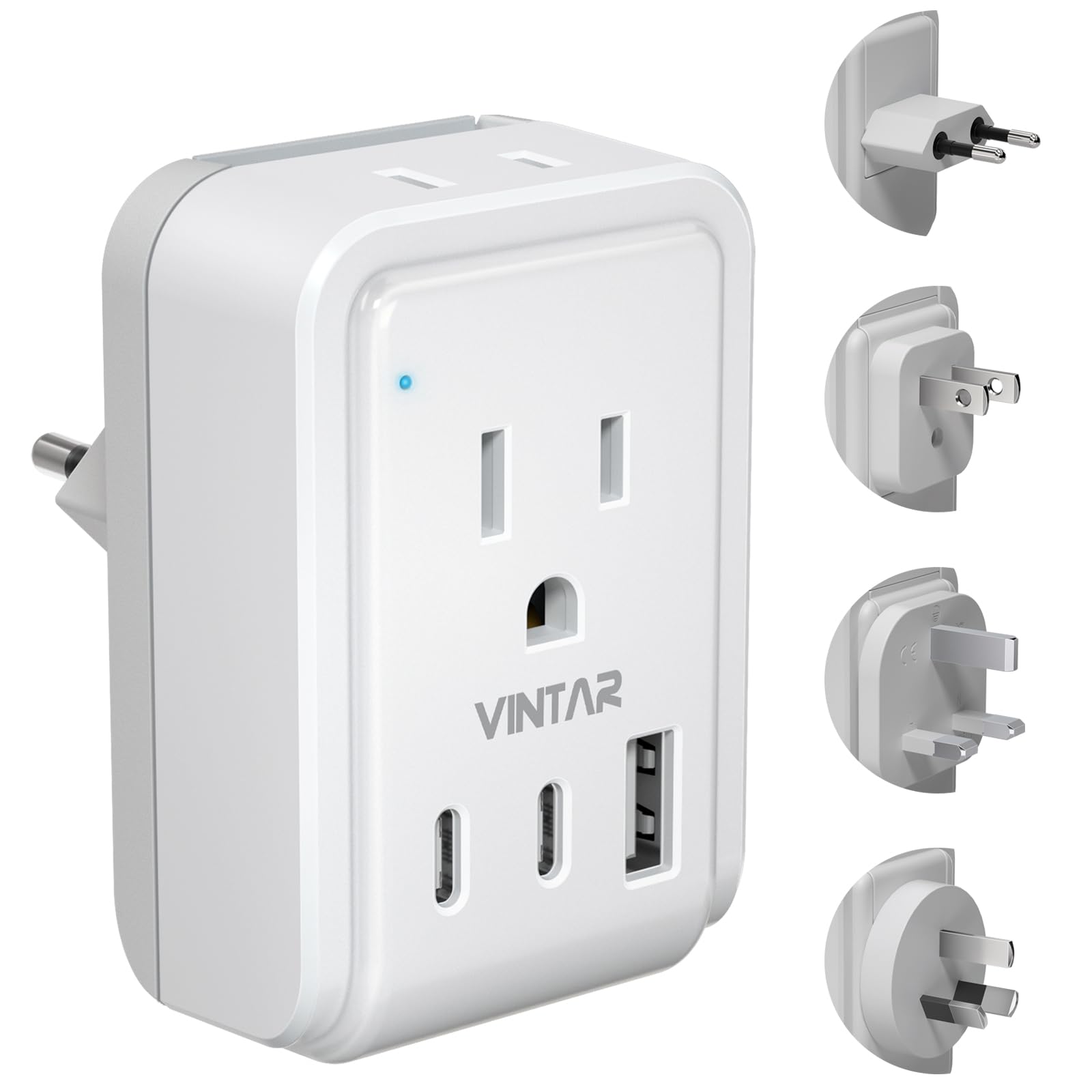 Universal Travel Adapter Kit, Vintar International Plug Adapter With 3 Usb Ports(2 Usb C, 3.4A) And 2 American Outlets, Type A,C