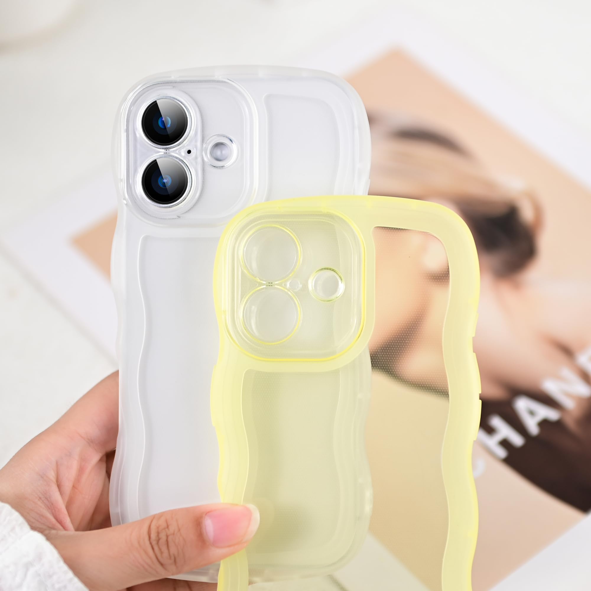 Skylmw Compatible With Iphone 16 Case 6.1'' 2024, Cute Kawaii Curly Wave Frame Shape Soft Silicone Shockproof Protective Phone C