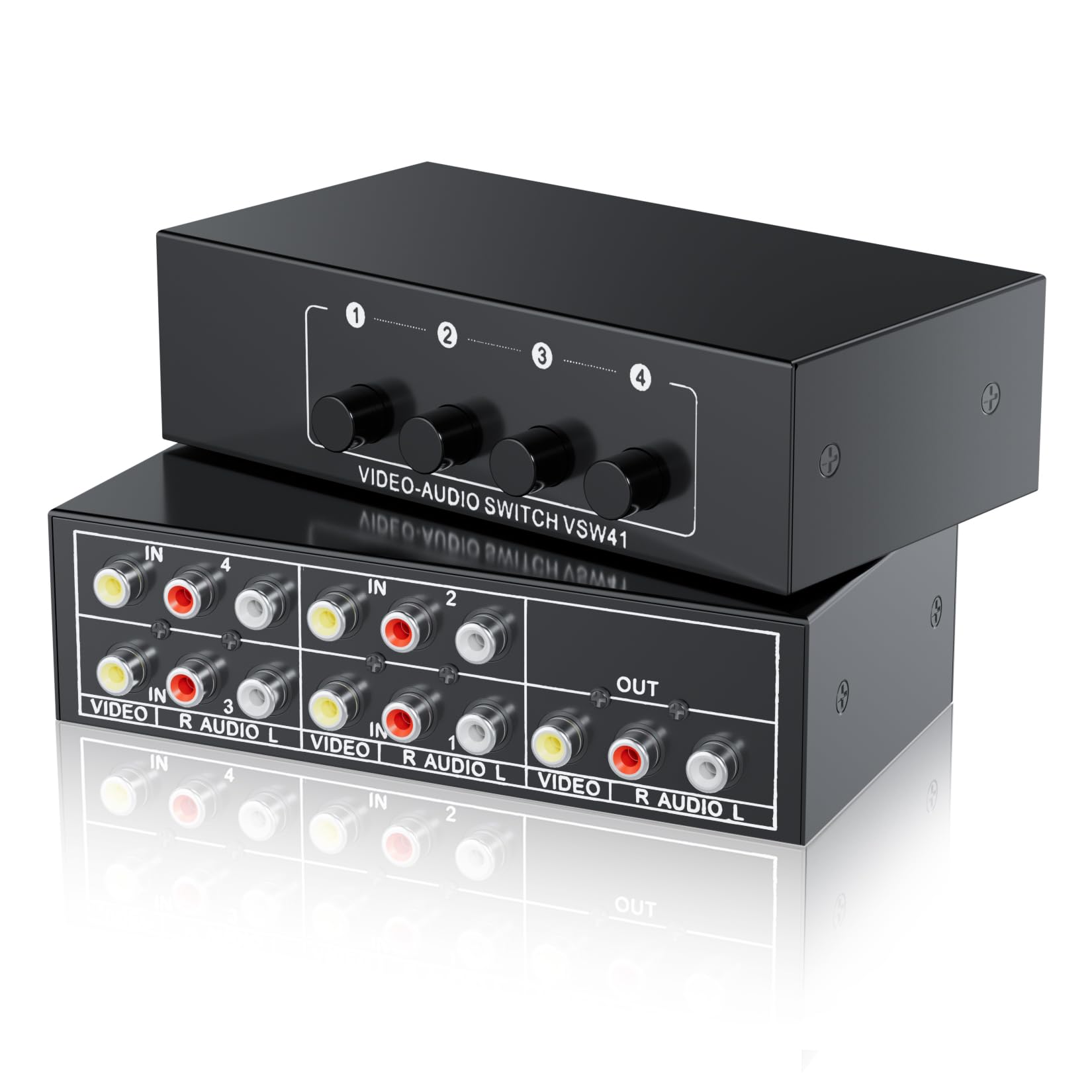 Rca Switch 4 In 1 Out Composite Video L/R Audio Selector Box 4X1, Bolaazul 4 Way Rca Switcher   4 Port Av Selector Switch   Plug