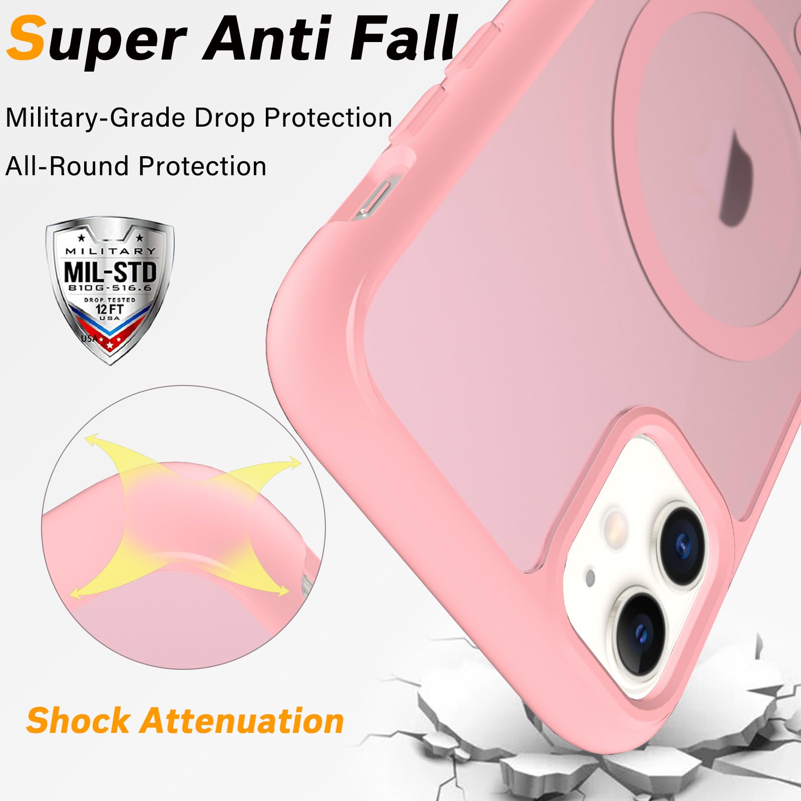Magnetic For Iphone 11 Case,Military Grade Drop Tested, Shockproof Matte Translucent Hard Back Slim Protective Case. Pink Magnet