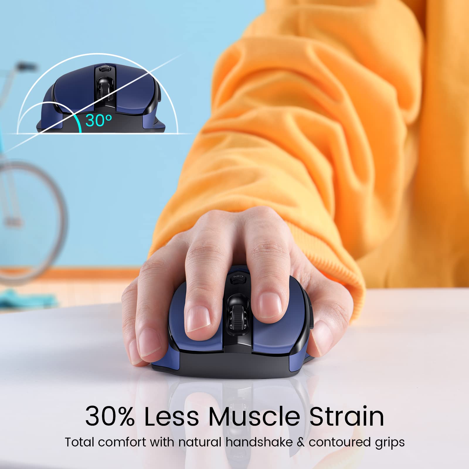 Hotweems D 09 Wireless Mouse For Laptop   Ergonomic Plus Computer Usb Cordless Mice, Ergo Grips, Lightspeed 5 Level 2400 Dpi, 16 Months Battery, Portable For Pc Mac Chromebook, 6 Button, Sapphire Blue