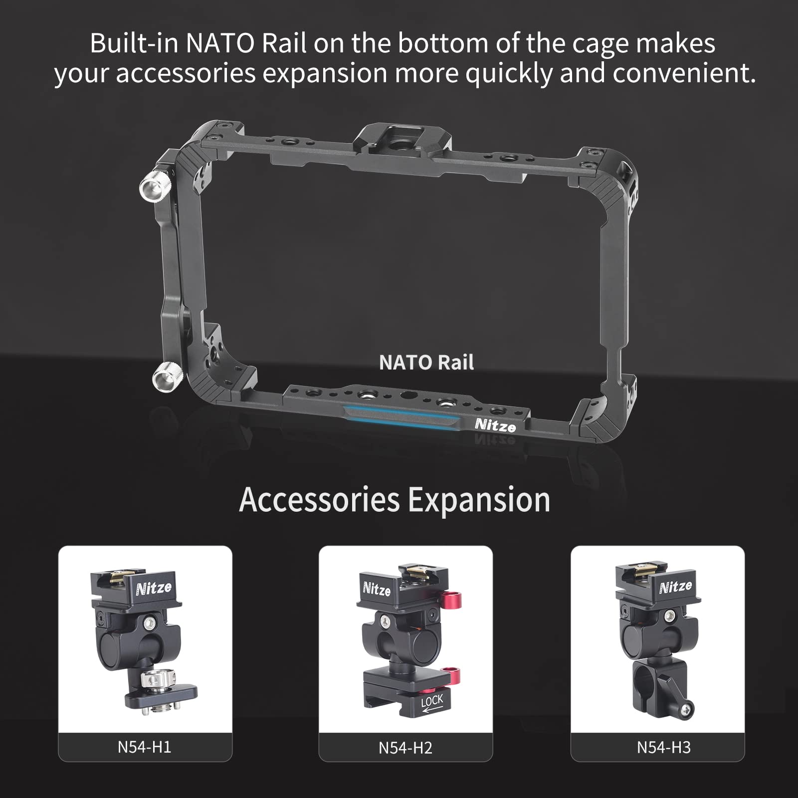 Nitze Ninja V Cage Kit For Atomos Ninja/Ninja Ultra/Ninja V/Ninja V Plus/Shinobi/Zato Connect Monitor With Sunhood, Hdmi Cable C