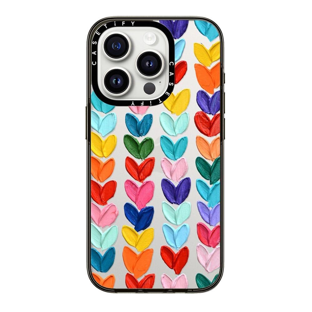 Casetify Compact Iphone 15 Pro Case [2X Military Grade Drop Tested / 4Ft Drop Protection]   Clear Polka Daub Hearts   Clear Blac