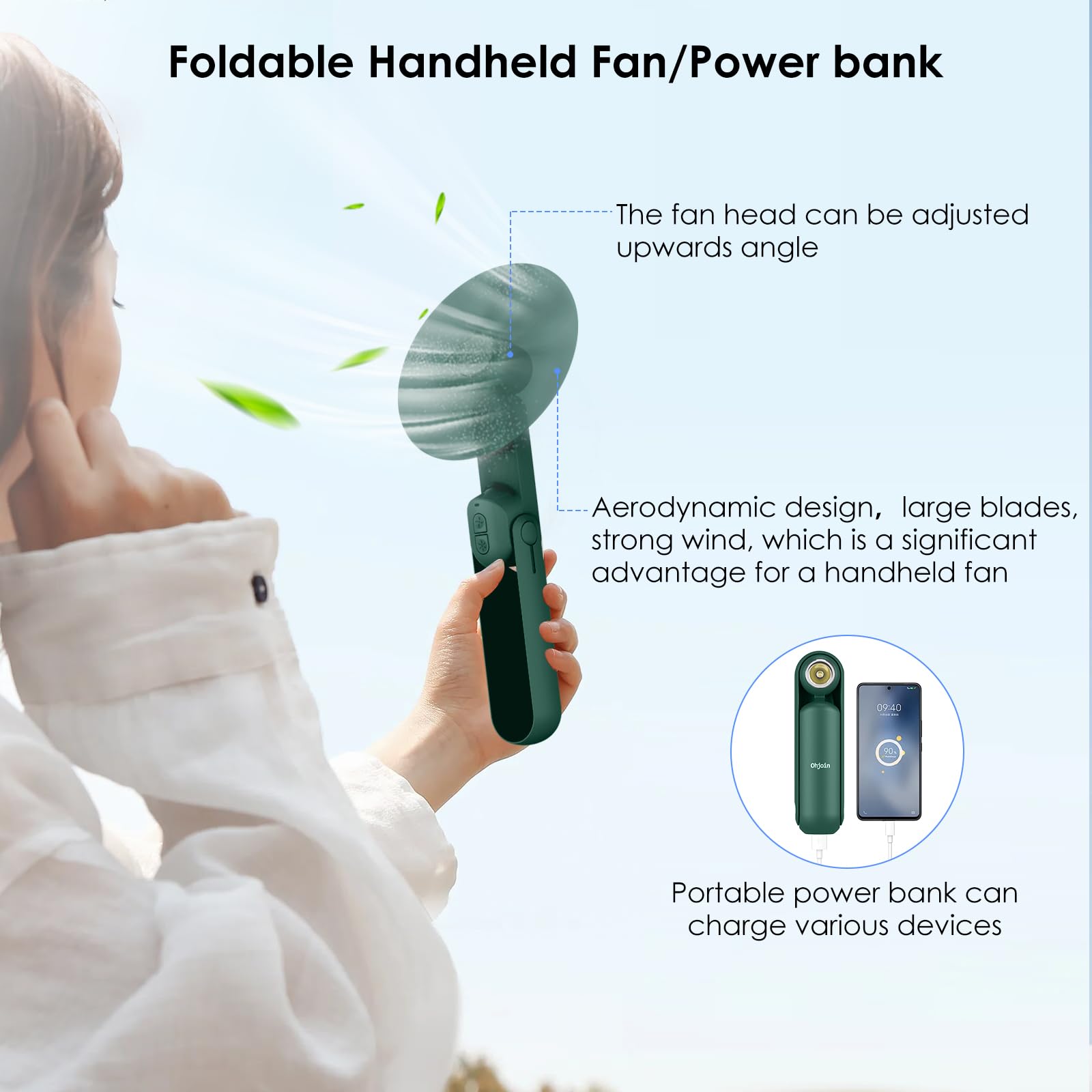 4 In 1 Portable Handheld Fan,Personal Foldable Cooling Fan, Mini Pocket Fan,Desk Fan,Hand Fan,Flashlight,Power Bank,Table Lamp,C