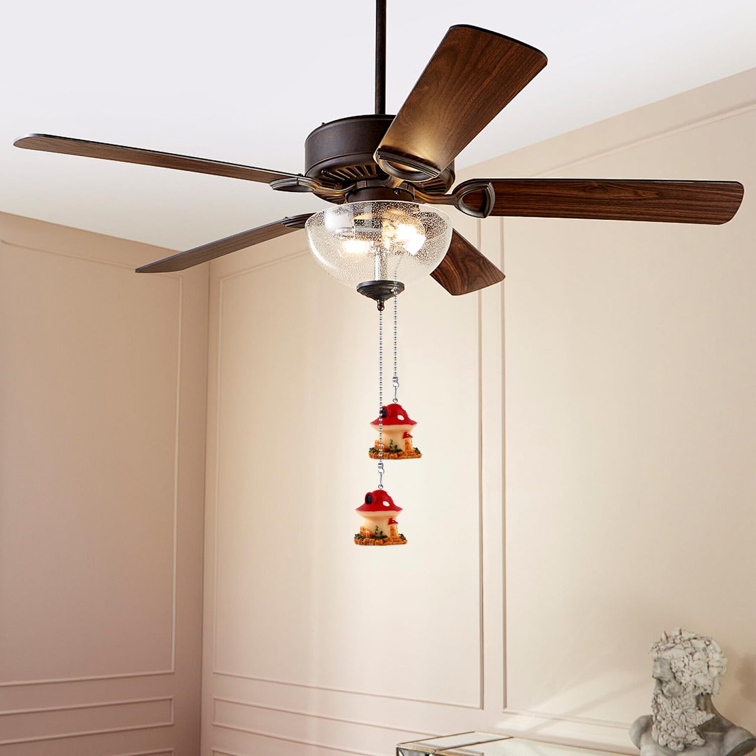 Dotlite Mushroom House Ceiling Fan Pull Chain,Cute Christmas Pulls Charm Extension Decorative,12In 3Mm Diameter Beaded Fan Light