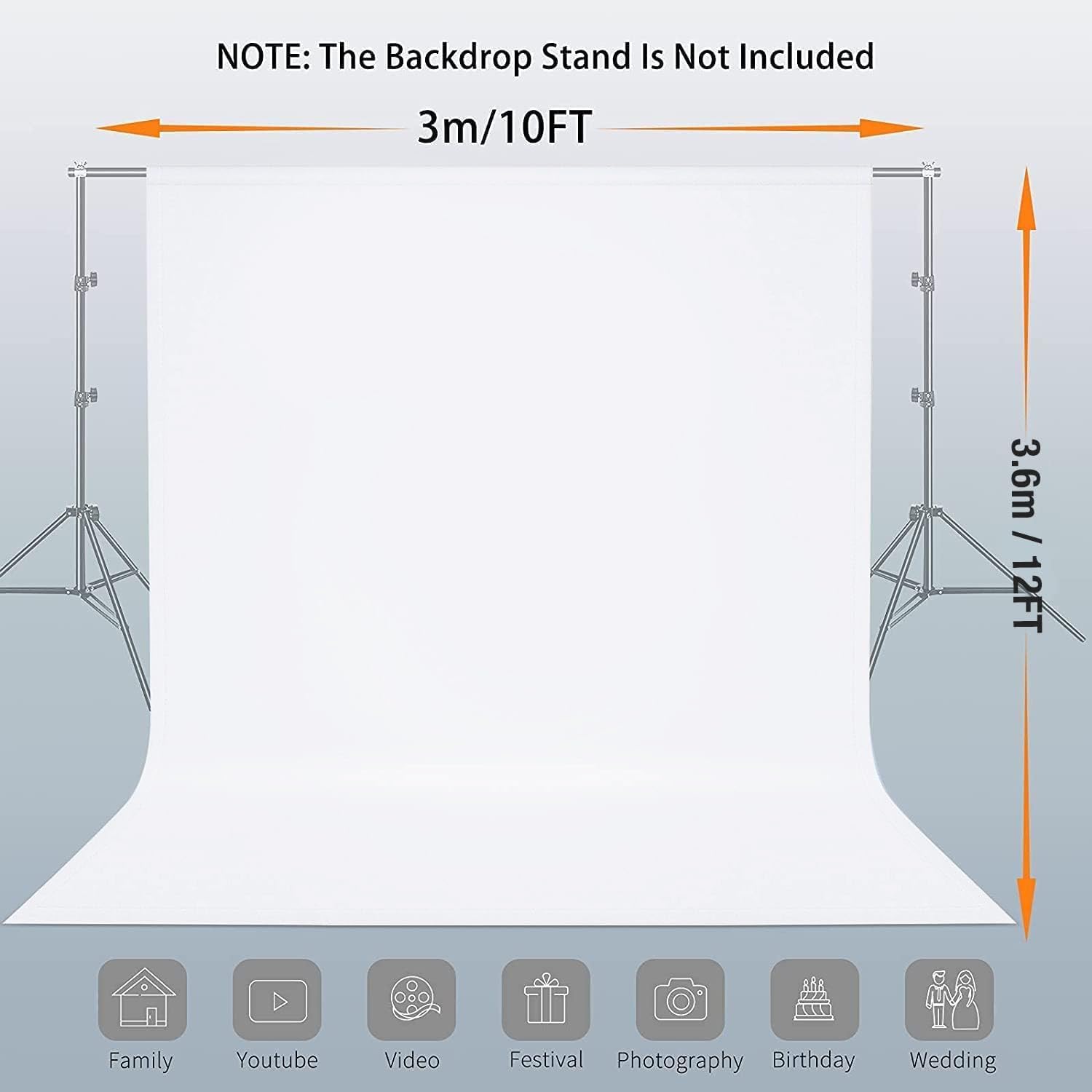 Vevelux 12X10 Ft White Backdrop Background For Photography, 100% Polyester Photo Booth Backdrop Foldable Washable White Screen F