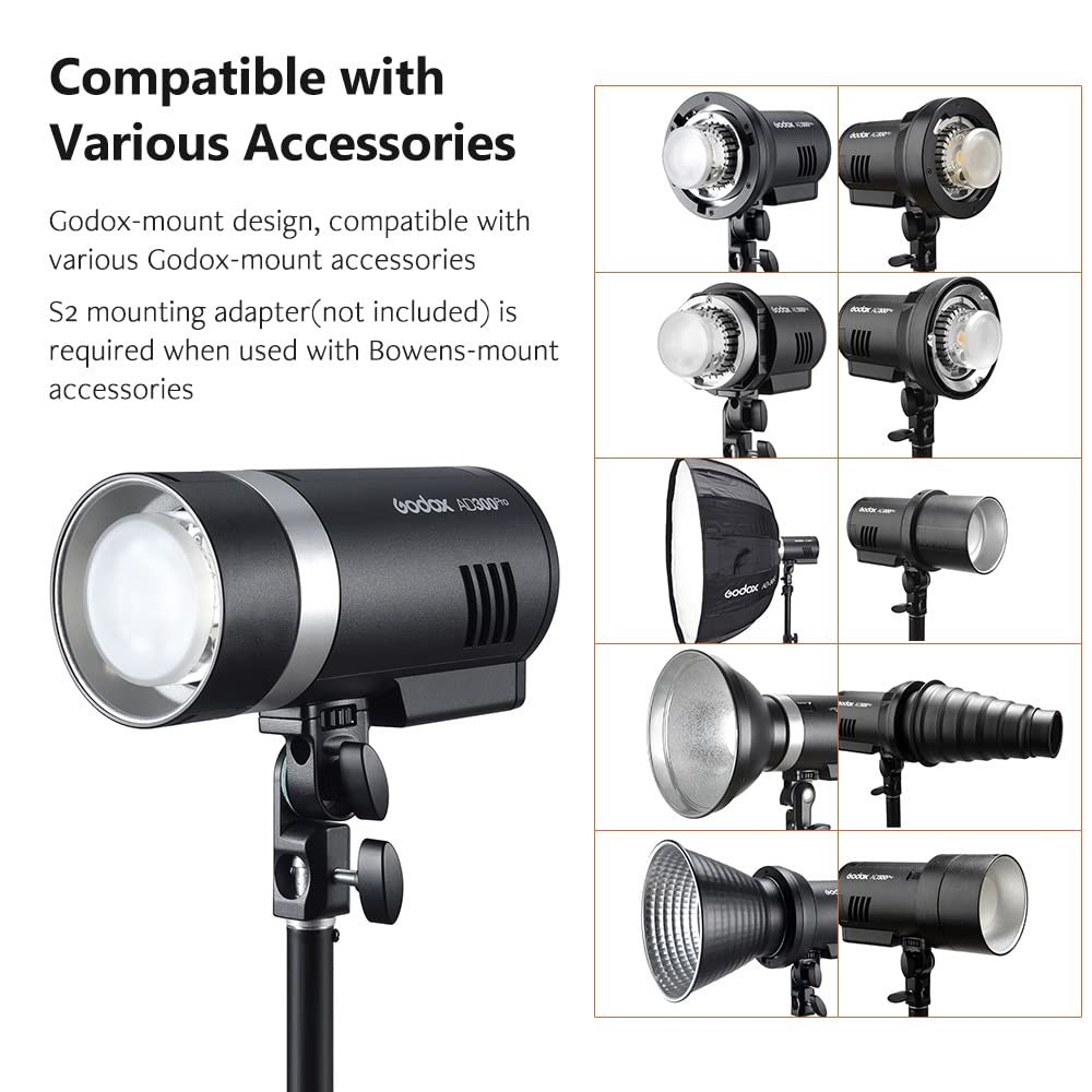 Godox Ad300Pro Outdoor Strobe Flash Light, 2.4G Wireless 300Ws Ttl 1/8000S 320 Times Full Power Flash Rechargeable Battery Compa