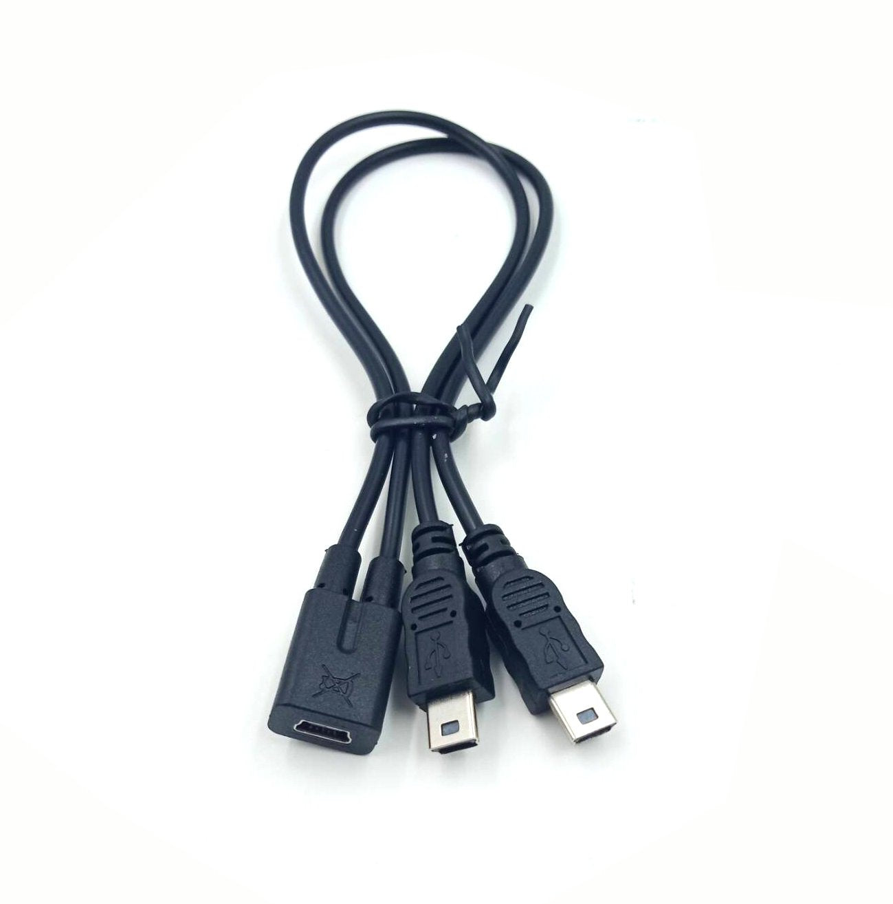 Mini Usb 1 To 2 Y Splitter Cable, Haokiang 1Ft/30Cm Injection Molding Usb 2.0 Mini 5 Pin Female To Double 2 Male Converter High Speed Charging Cable Cord (Mini F/2M)