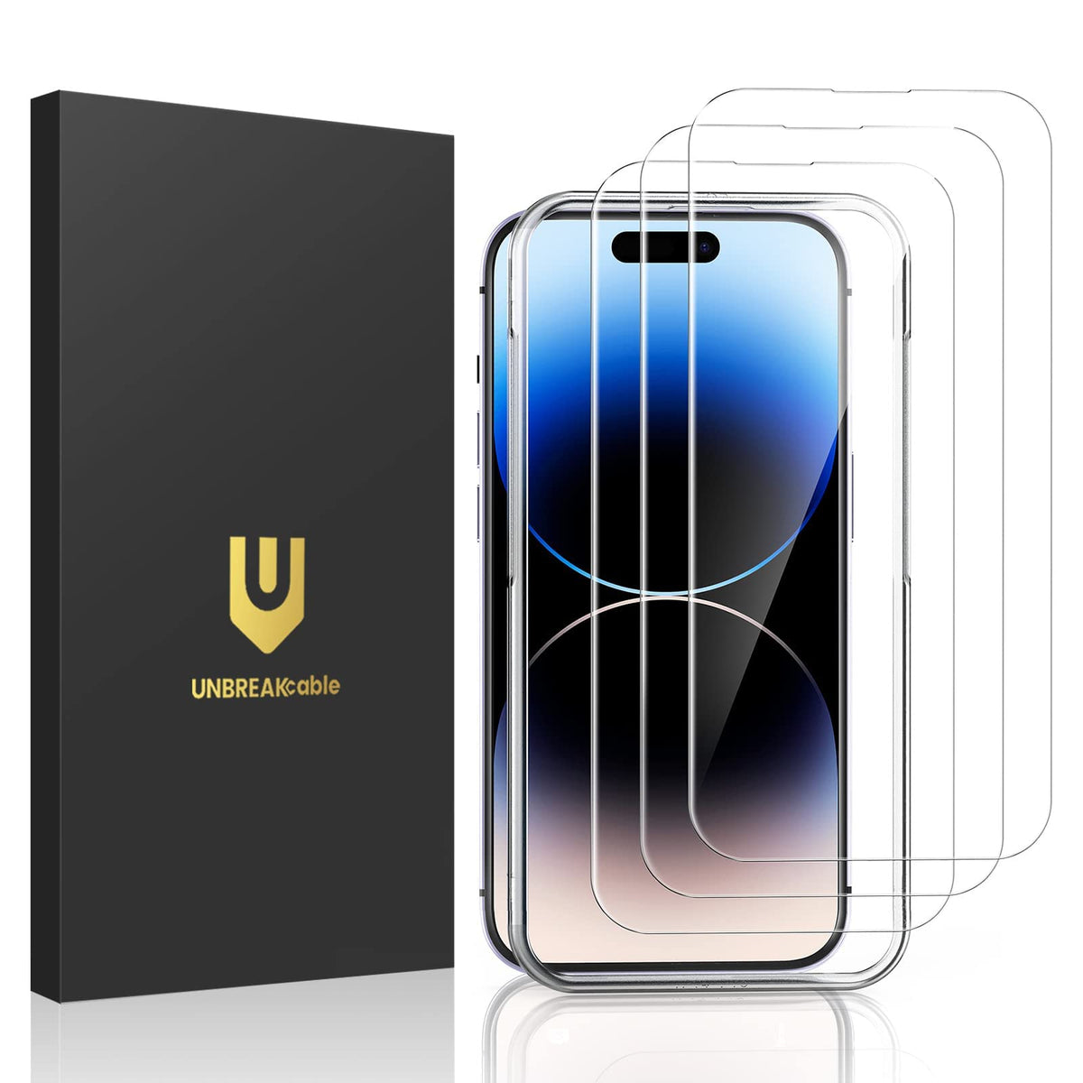 Unbreakcable 3 Pack Screen Protector For Iphone 14 Pro, Double Shatterproof Tempered Glass [Easy Installation Frame] [9H Hardnes