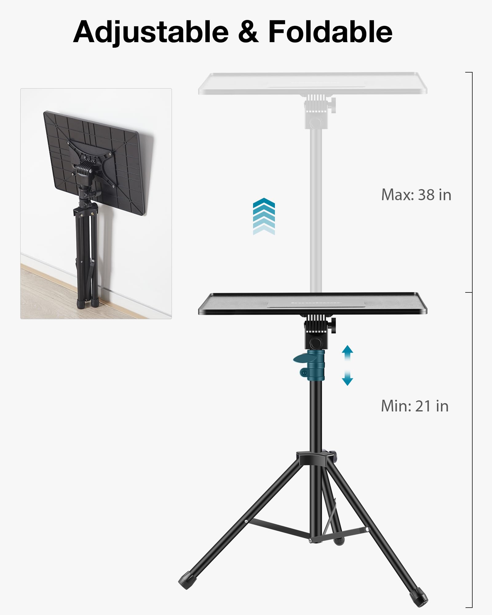 Innogear Projector Stand Tripod, 21'' To 38'' Height Adjustable Portable Laptop Tripod Stand Music Stand Projector Tripod For Ou