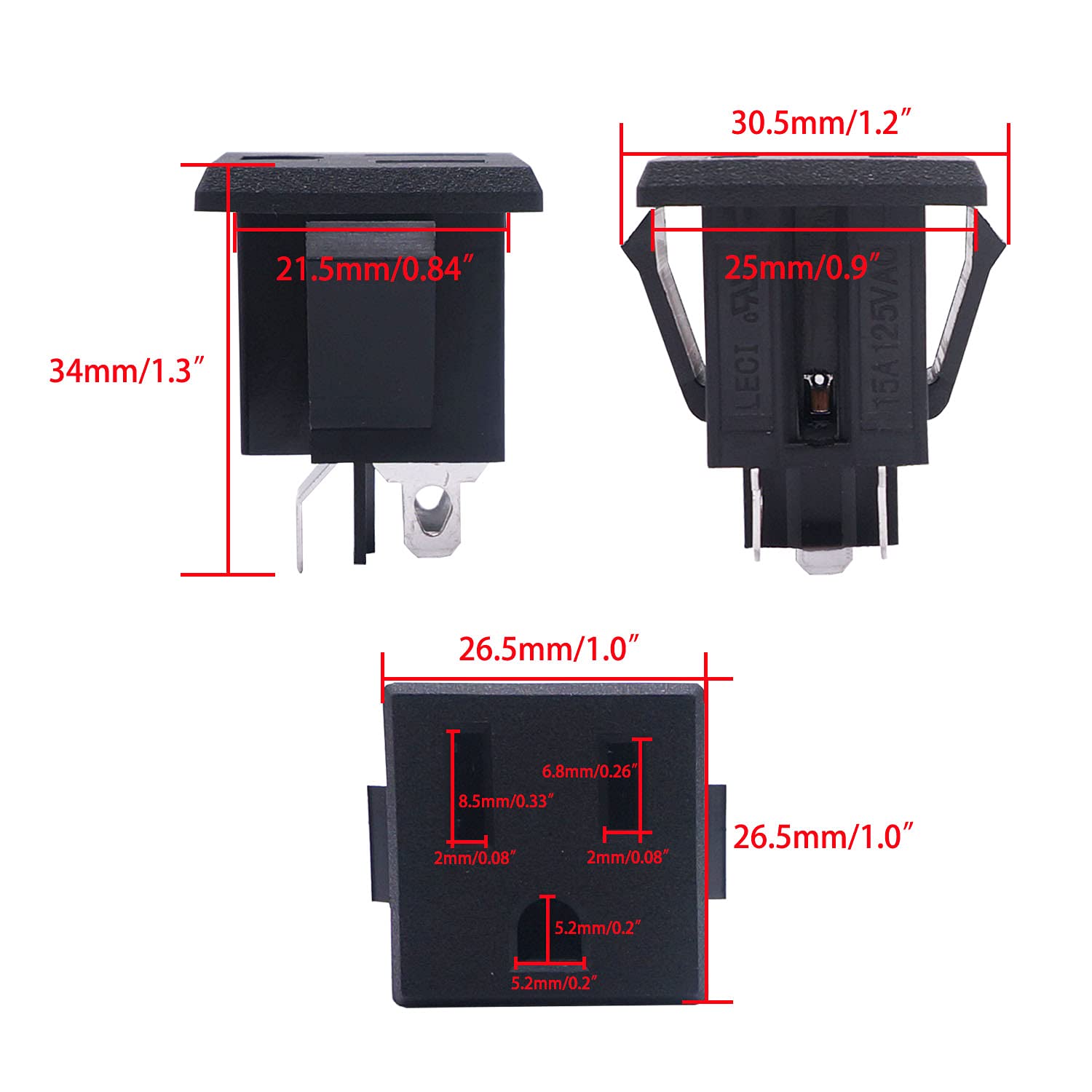 Weideer 3Pcs 3 Pins Us Power Socket Plug Panel Ac 15A 125V Panel Mount Outlet Industrial Plug Female Connectors Adapter K 019