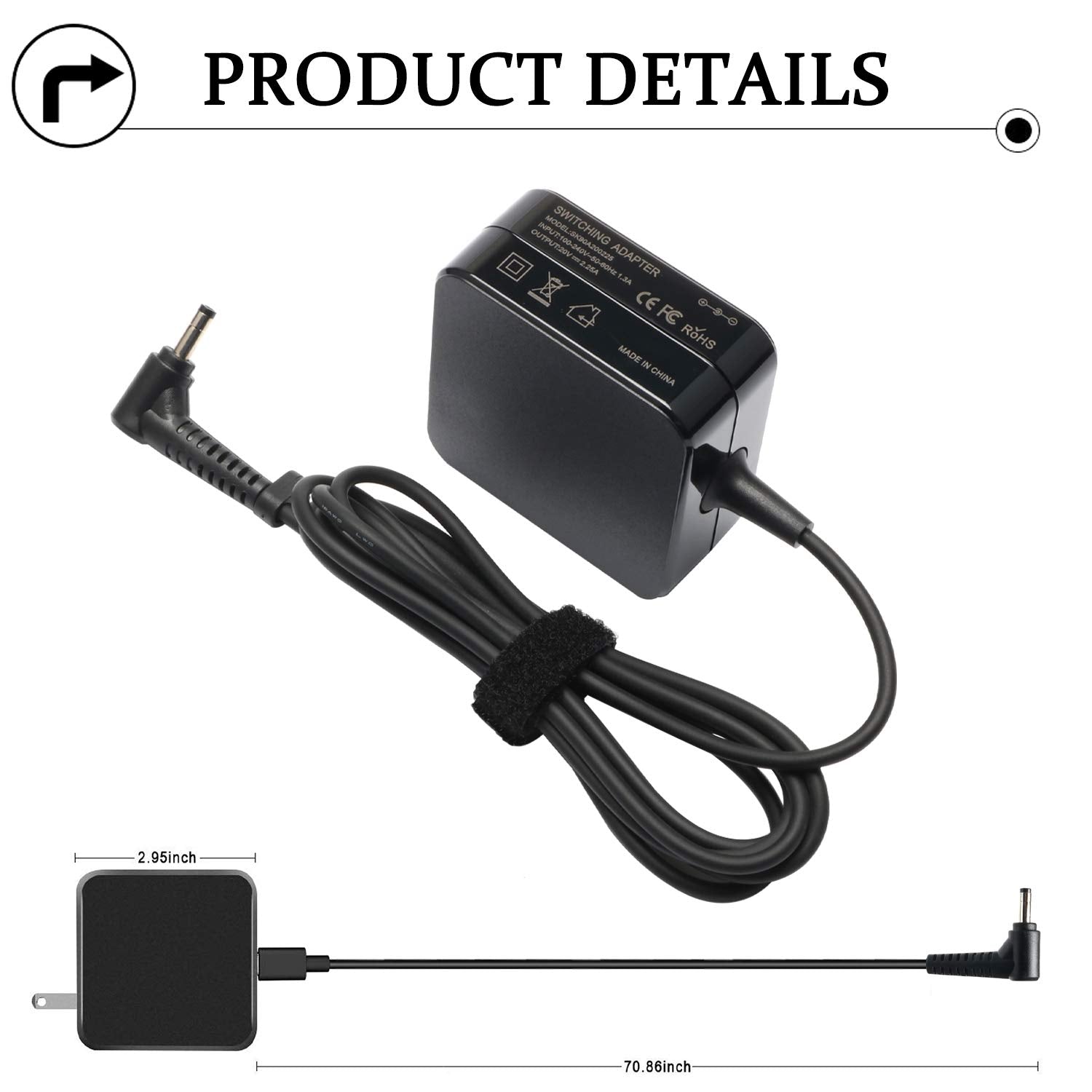 45W Laptop Charger Replacement For Lenovo Ideapad 100S 310 320 330 330S 120S 510 520 530S 710S Flex 4 5 6 1470 1480 1570 ; Chromebook N22 N42; Yoga 710 11 14 15 Adlx65Ccgu2A Adapter Power Supply Cord