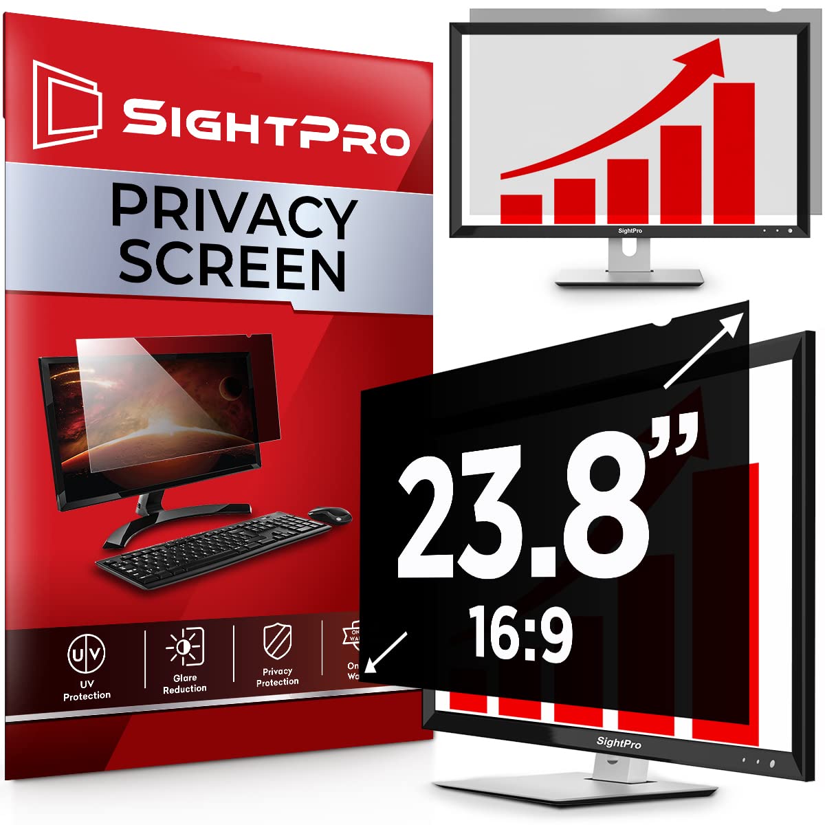 Sightpro 23.8 Inch 16:9 Computer Privacy Screen Filter For Monitor   Privacy Shield And Anti Glare Protector
