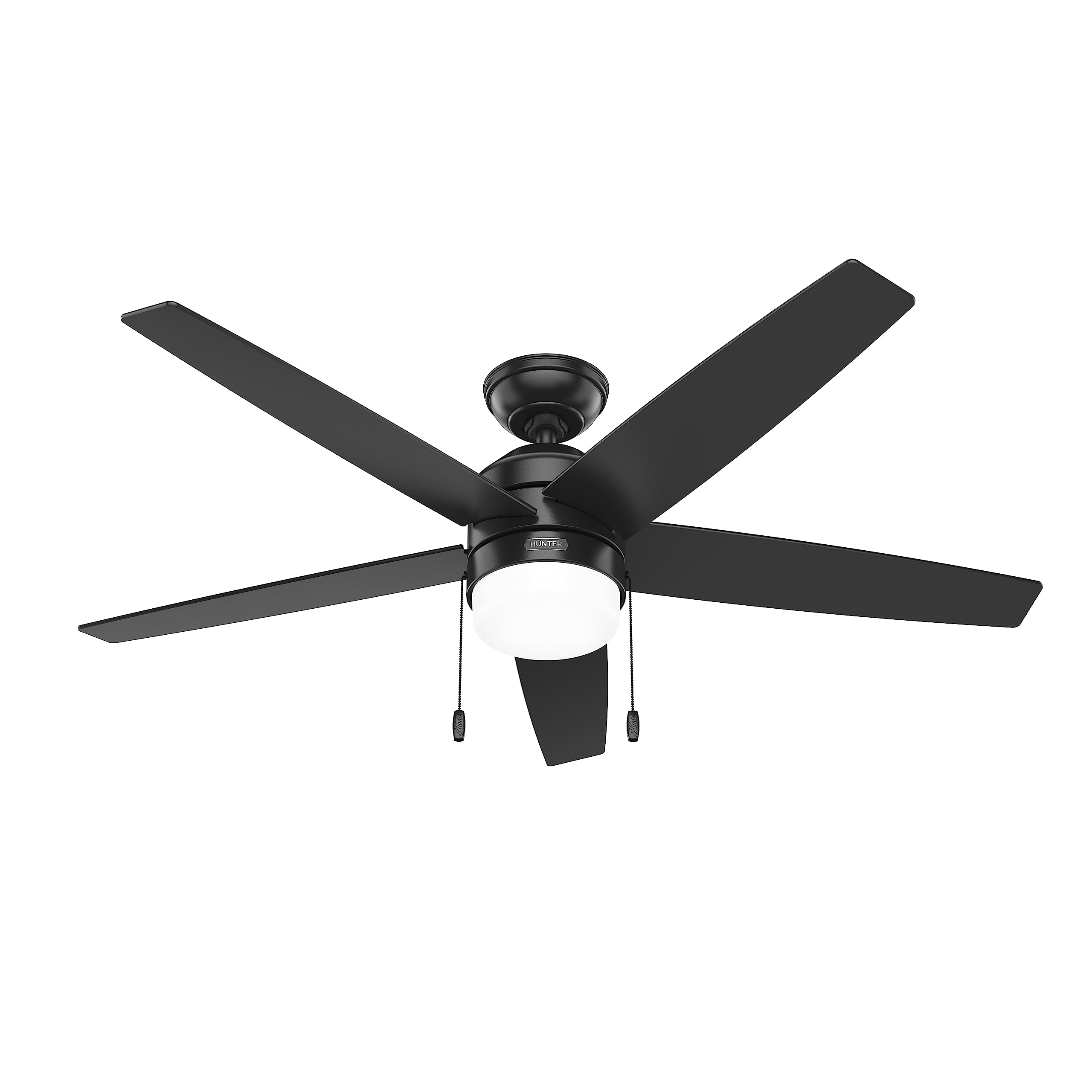 Hunter 52 inch Indoor Ceiling Fan with LED Light and Pull Chain - Black Modern Ceiling Fan, Standard Mount, 5 Blades, For Bedroo
