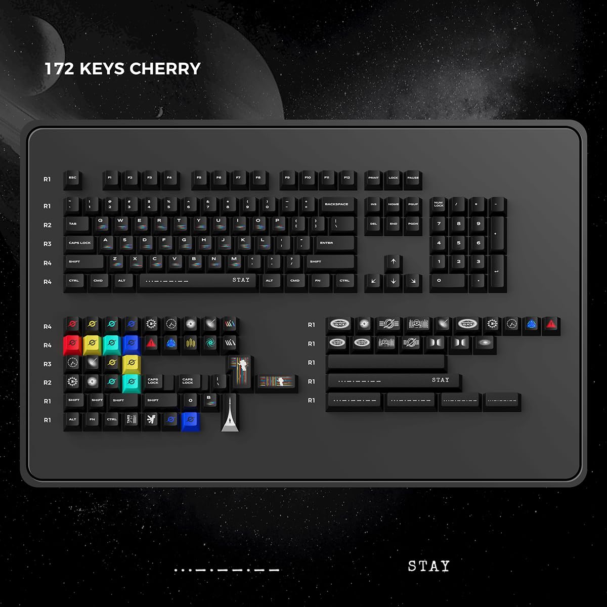 Interstellar Theme Keycaps 172 Key Pbt Keycaps Cherry Custom Keycap Set Is Suitable For 61/87/104/108 Cherry Mx Switch And Other