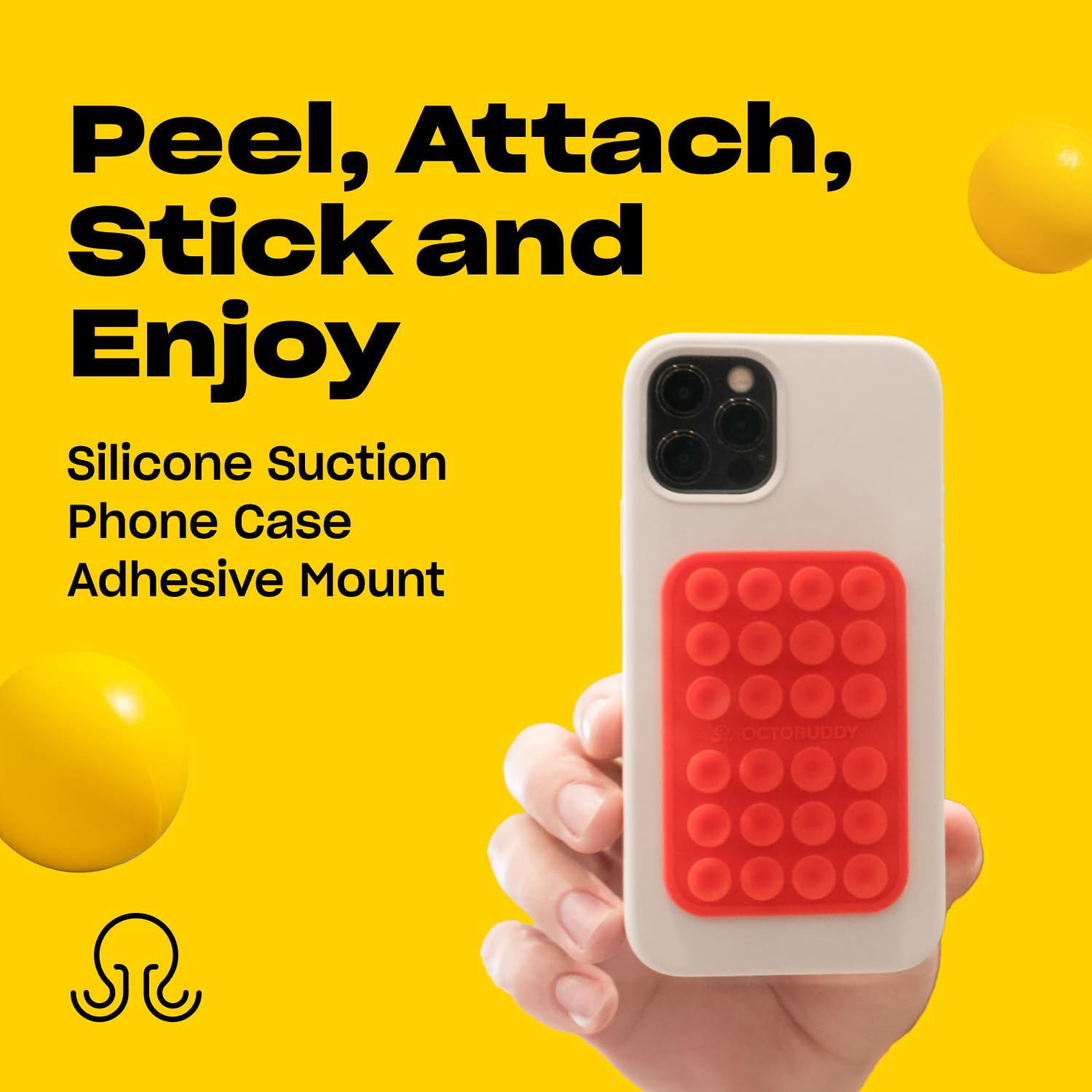 Octobuddy   Silicone Suction Phone Case Adhesive Mount   Hands Free, Strong Grip Holder For Selfies And Videos   Durable, Easy T