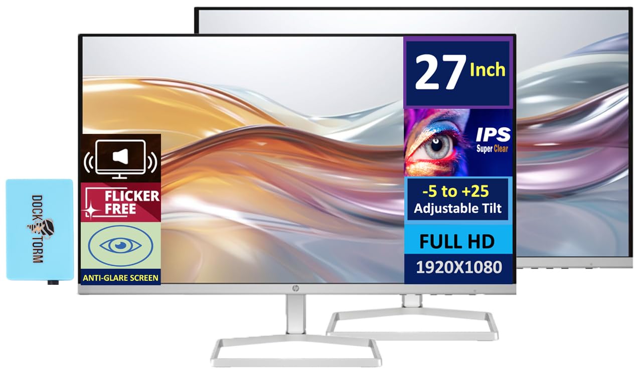 Hp 27 Monitor With Dual 2W Speakers (Replaces M27Fwa) 27'' 100Hz Ips Fhd 99% Srgb 300 Nits Display, Adjustable Tilt, Flicker-Fre