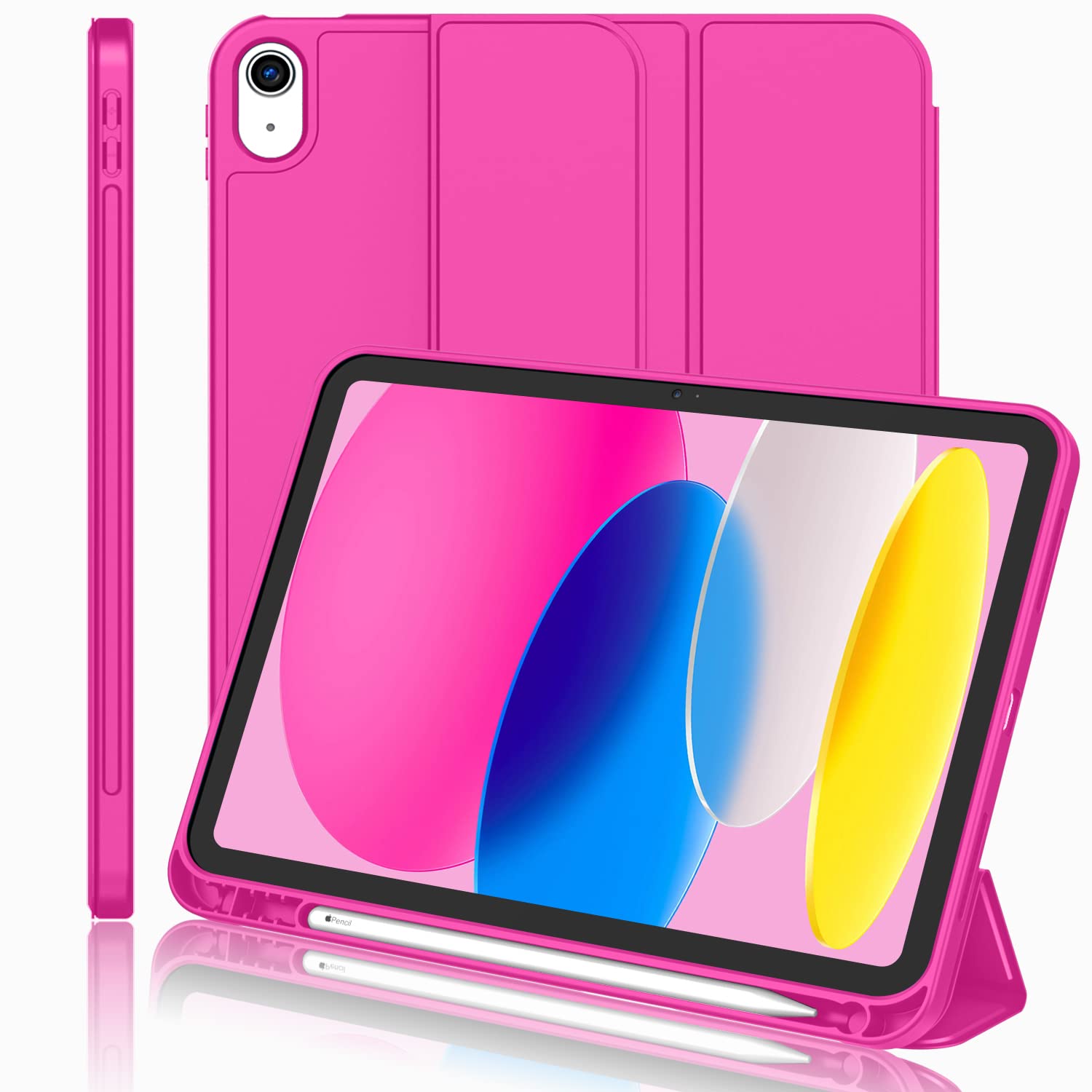 Imieet New Ipad (A16) 11Th Generation Case 11 Inch 2025, Ipad 10Th Generation Case 2022 10.9 Inch With Pencil Holder, Trifold Stand Smart Cover With Soft Tpu Back,Auto Wake/Sleep(Rose Red)