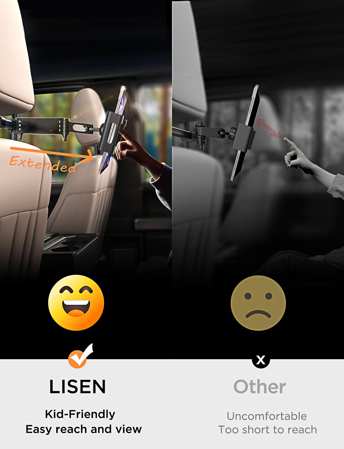 Lisen Extendable Tablet Ipad Car Holder Back Seat For Kids, Ipad Headrest Mount For Car, Road Trip Must Haves Essentials Tablet