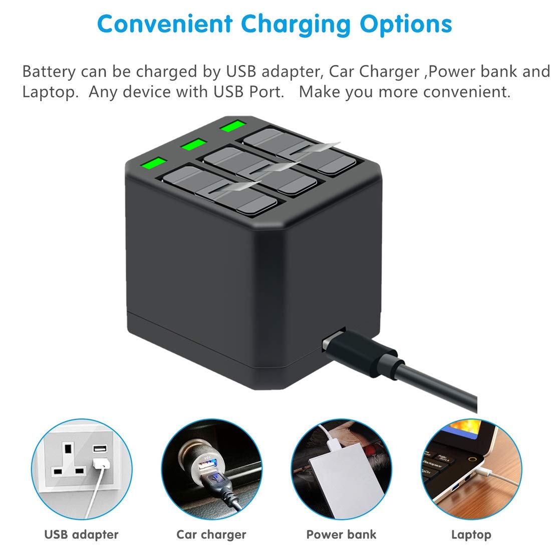 Coolshow Hero 7 6 5 Battery Replacement (2 Packs) And Triple Hero 7 Charger Compatible With Gopro Hero 7 Black,Hero 6 Black, Her