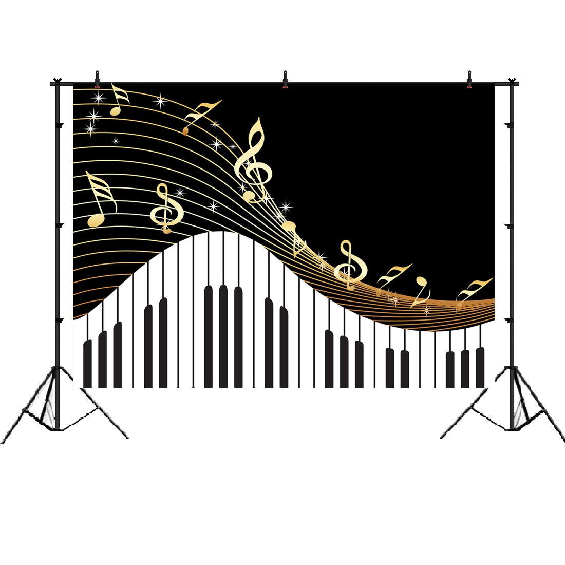 Piano Theme Backdrop For Photography Golden Musical Notes And Piano Keyboard Background For Kids Birthday Party Art Studio Photo