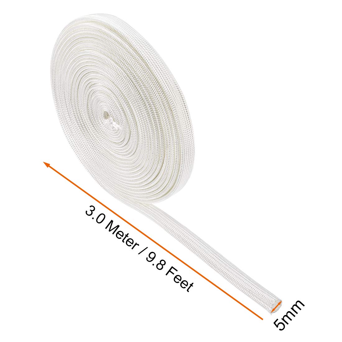 Uxcell Insulation Braid Sleeving, 9.8Ft 5Mm High Temp Fiberglass Sleeve White