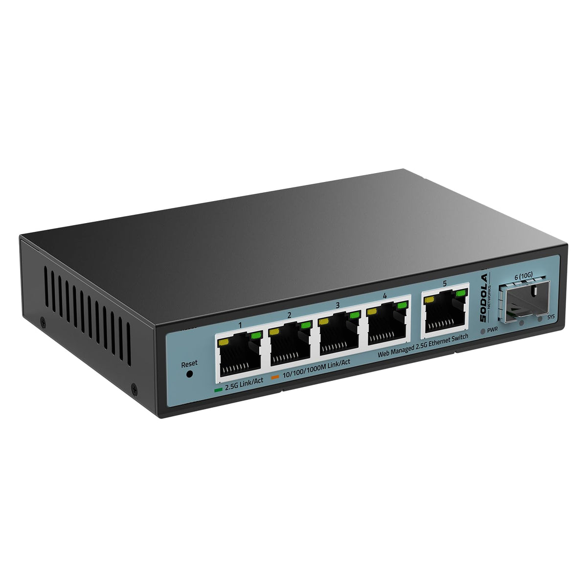 Sodola 6 Port 2.5G Web Managed Switch,1 10G Sfp Slot&5 X 2.5G Base T Ports,Static Aggregation/Qos/Vlan/Igmp, Metal Fanless Smart