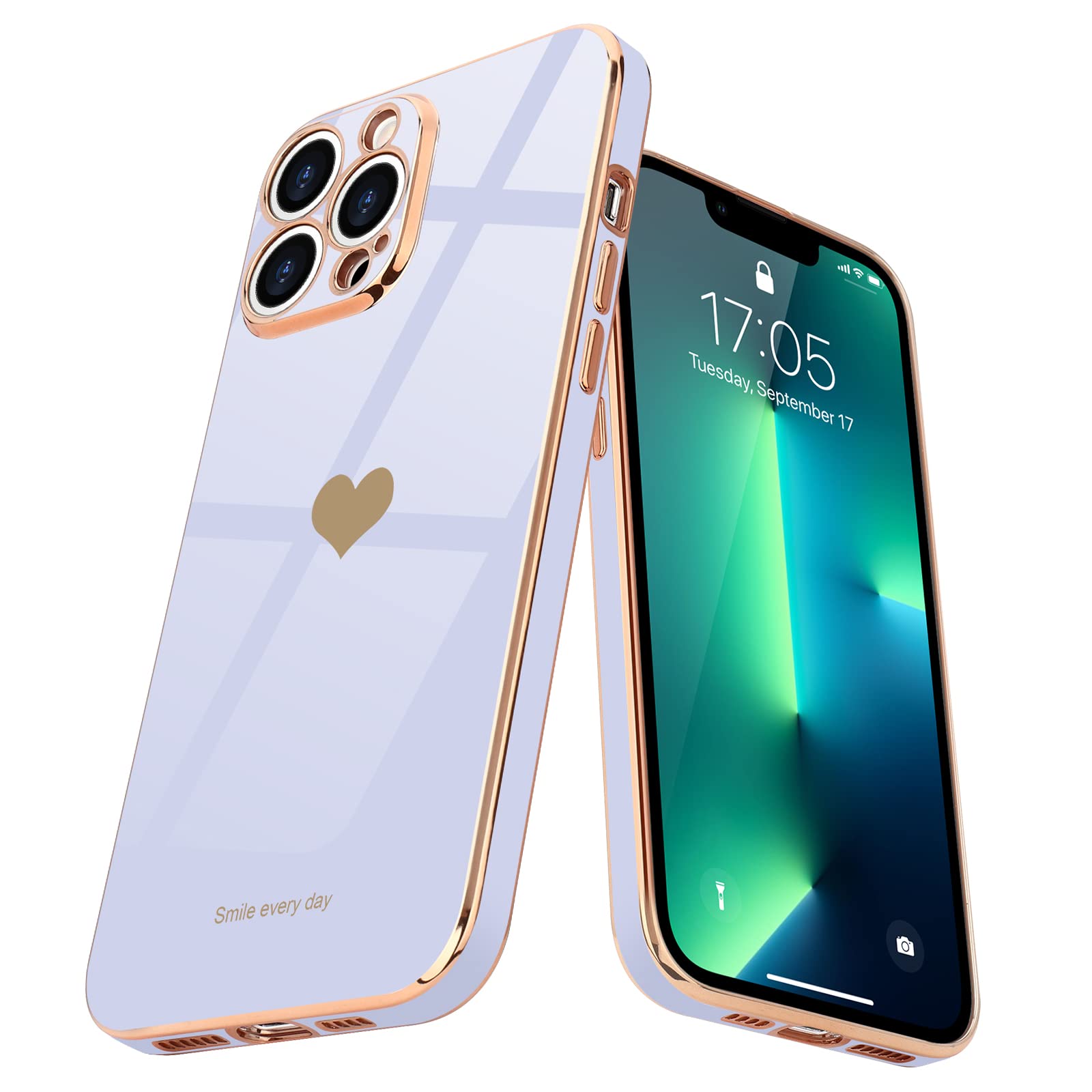 Teageo For Iphone 13 Pro Max Case For Women Girl Cute Love Heart Luxury Plating Bling Soft Back Cover Raised Camera Protection B