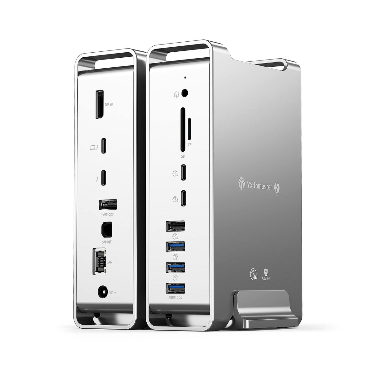 Yottamaster 40Gbps Usb C Docking Station Compatible With Thunderbolt 3, 15 In 1 Usb C Dock For Dual 4K Display, Displayport, 65W