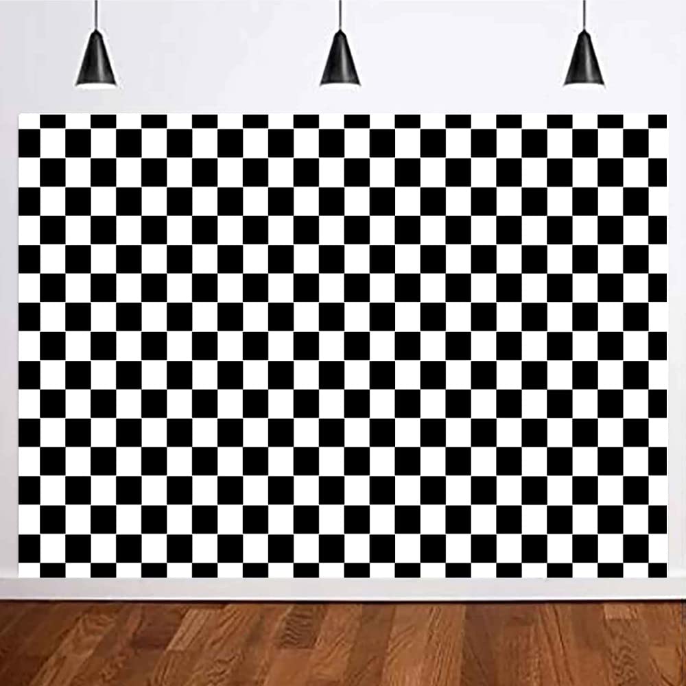 Maqtt 7X5Ft Black And White Checkered Chessboard Theme Photography Background Children'S Birthday Party Decoration Supplies Bann