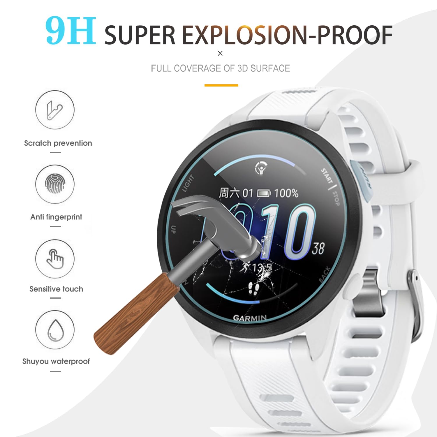 Suoman Screen Protector for Garmin Forerunner 165 9H Hardness Tempered Glass Clear