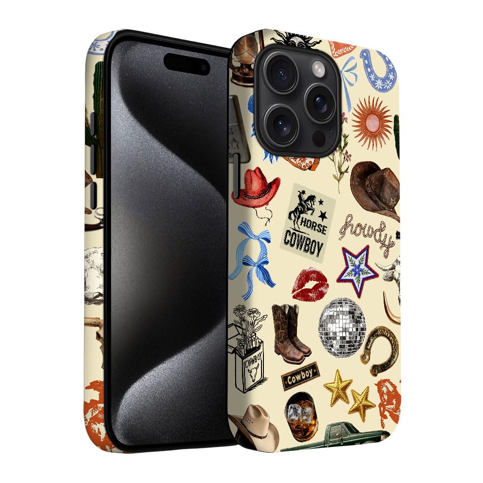 Yuzbira for iPhone 15 Pro Case | Western Cowboy Collage | Slim Drop Protection Design