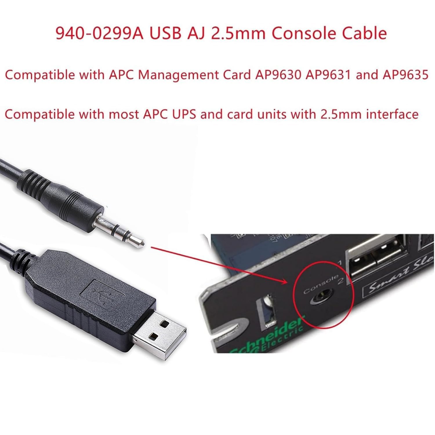 Usb 940 0299A Console Cable With Ft232 Chip | Usb To Aj 2.5Mm 940 0299 Serial Adapter Cables For Apc Ups Ap9630 Ap9631 Ap9635 |
