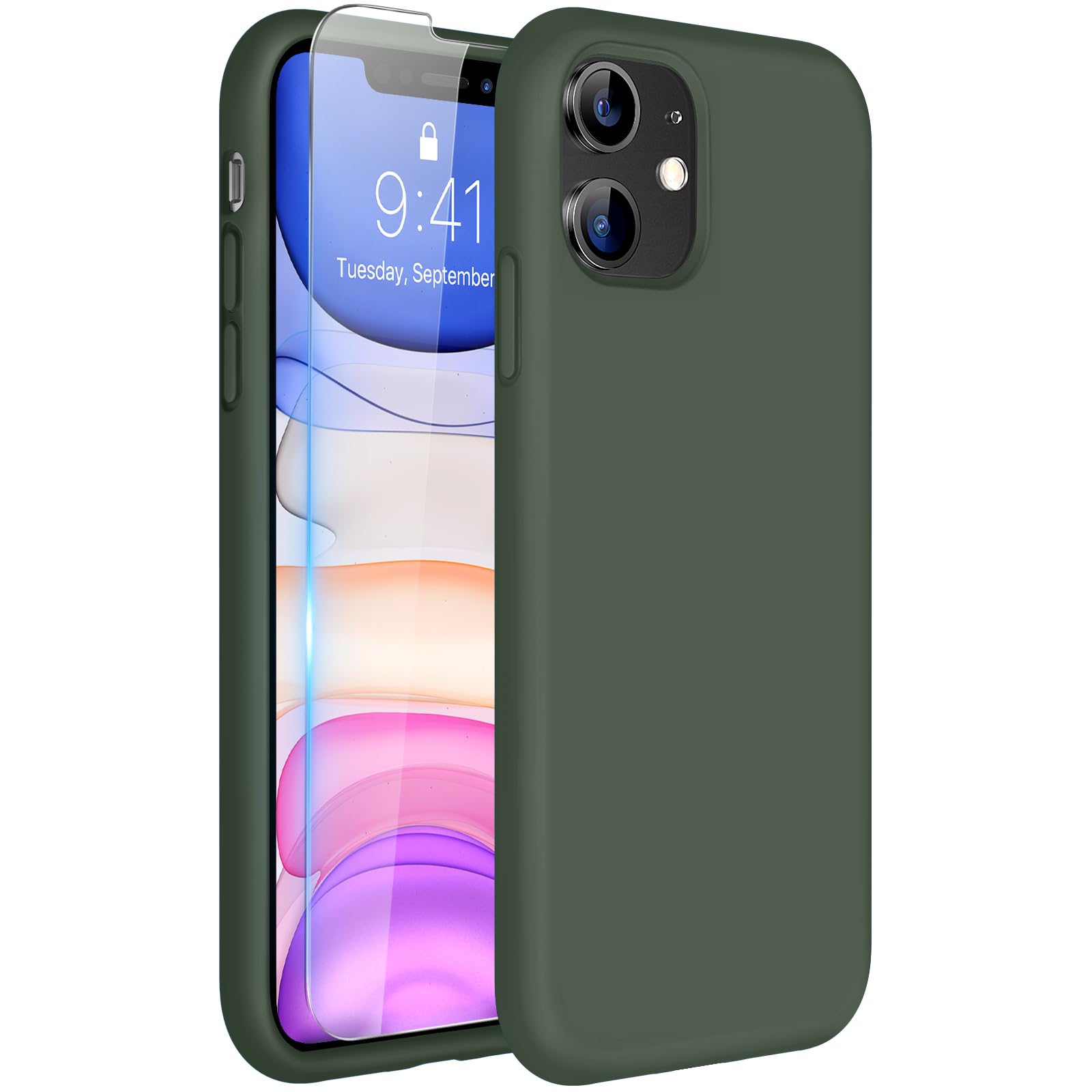 Miracase Designed For Iphone 11 Phone Case, With Screen Protector, Liquid Silicone Gel Rubber Full Body Drop Protection Shockpro