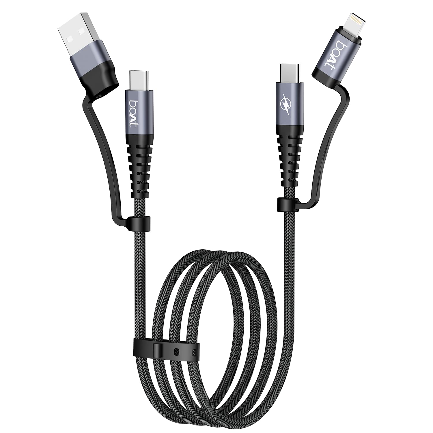 boAt FlexiCharge 400 Charging Cable w/ 4in1 Connectivity USBA, TypeC, & Lightning Ports, 60W/3A PD Fast Charging,480Mbps Da